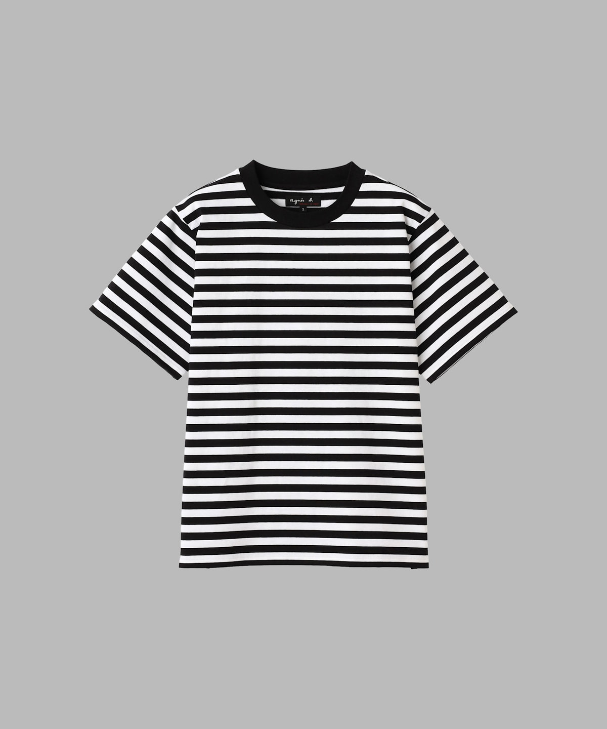 FEMME ウィメンズ 細ボーダー コットン 半袖 Tシャツ "Christof" ホワイト×ブラック