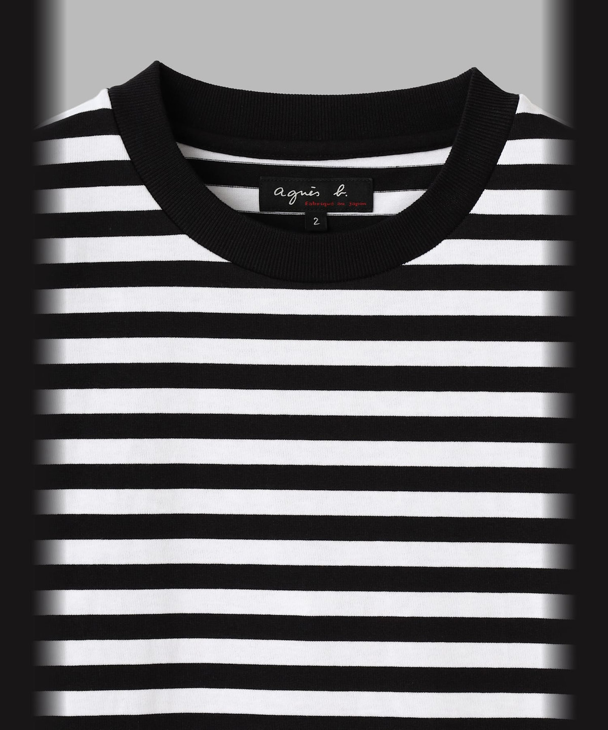 FEMME ウィメンズ 細ボーダー コットン 半袖 Tシャツ "Christof" ホワイト×ブラック