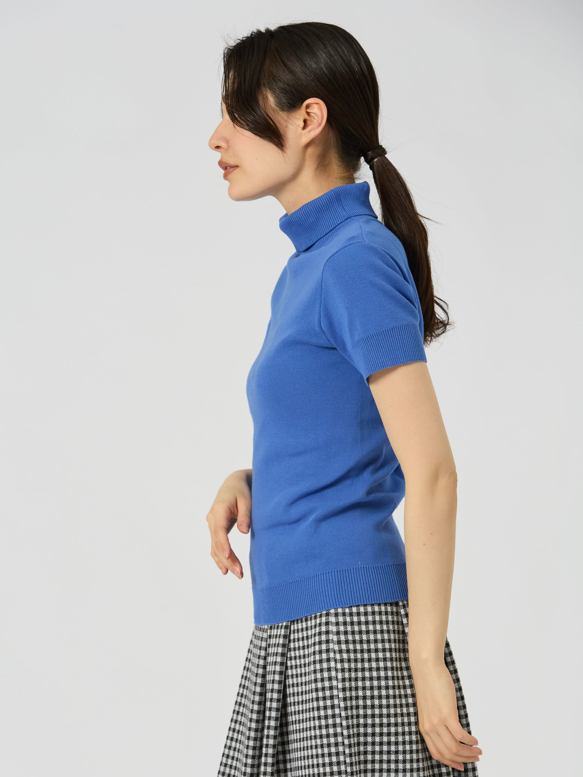 FEMME ウィメンズ 【Outlet】コットン ニット 半袖 タートルネック プルオーバー "Eddy" ブルー系その他