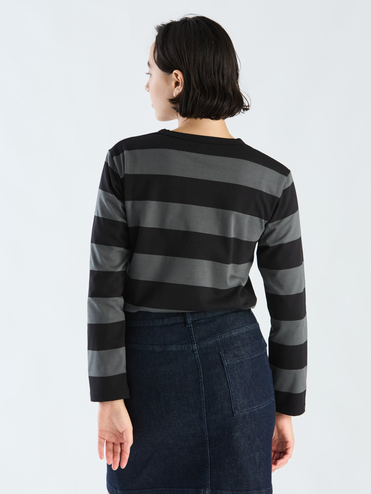 FEMME ウィメンズ 太ボーダー コットン 長袖Tシャツ "Cool" グレー系その他