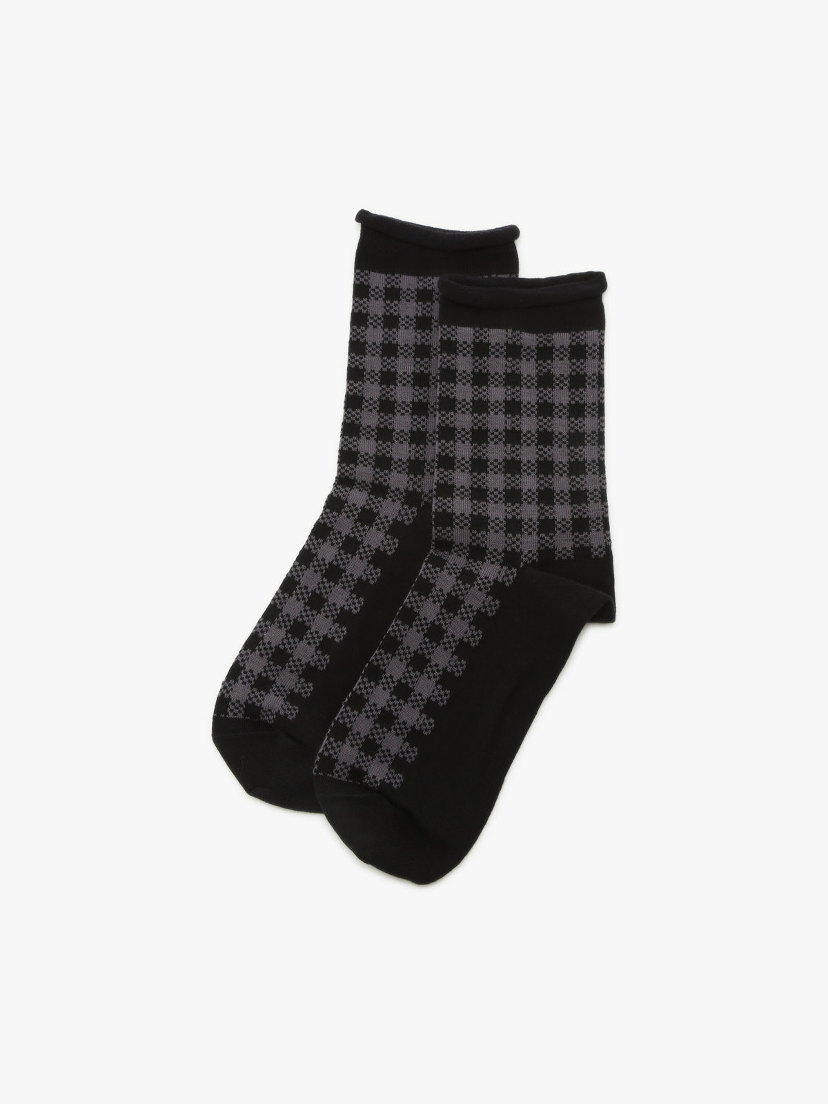 FEMME ウィメンズ チェック ソックス ”Jean-Paul” ブラック