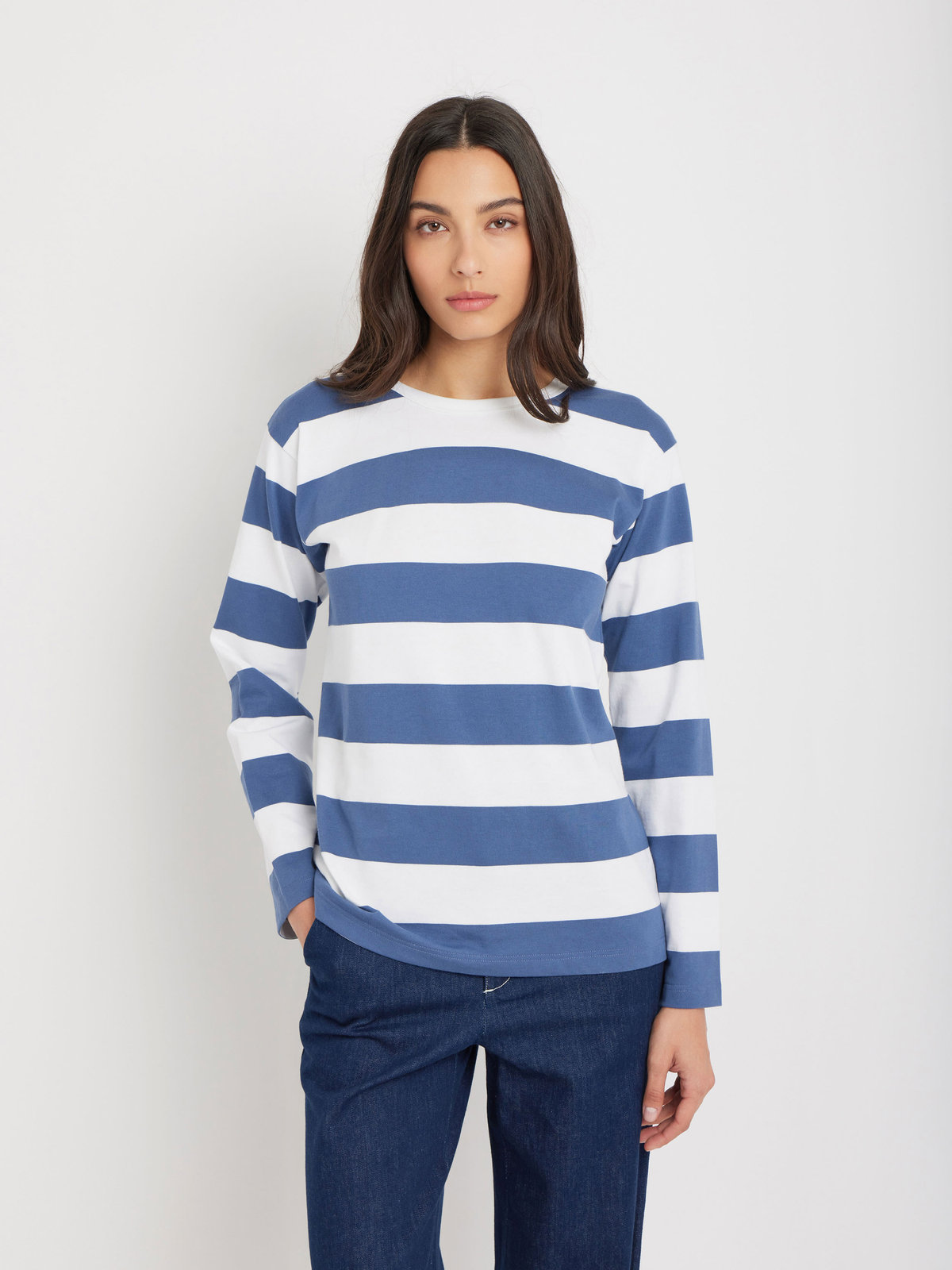 FEMME ウィメンズ 太ボーダー コットン 長袖Tシャツ "Cool" ホワイト系その他