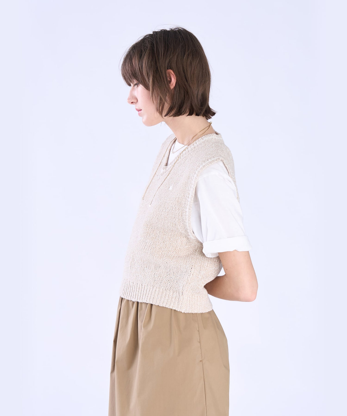 To b. by agnès b. スター 刺繍 ミックス ヤーン ニット ベスト ベージュ