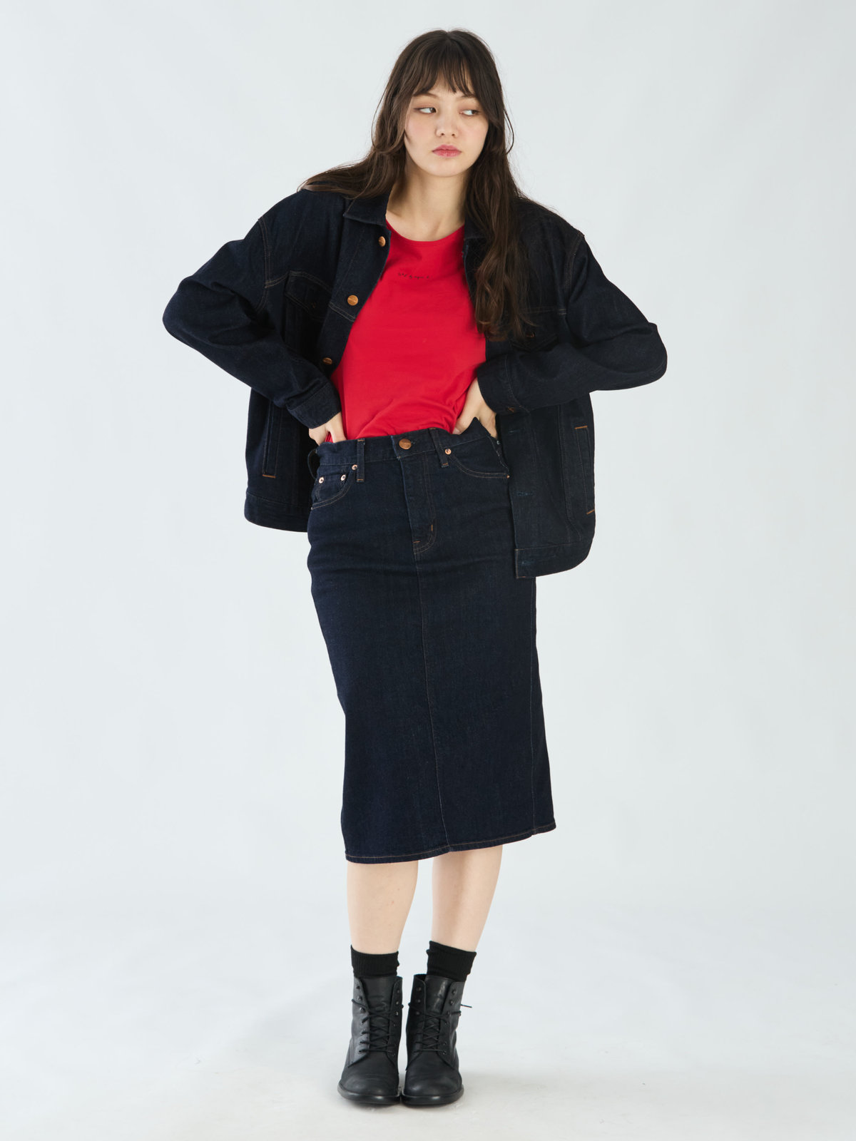 To b. by agnès b. To b. by agnes b. x RED CARD TOKYO デニムミディスカート ネイビー