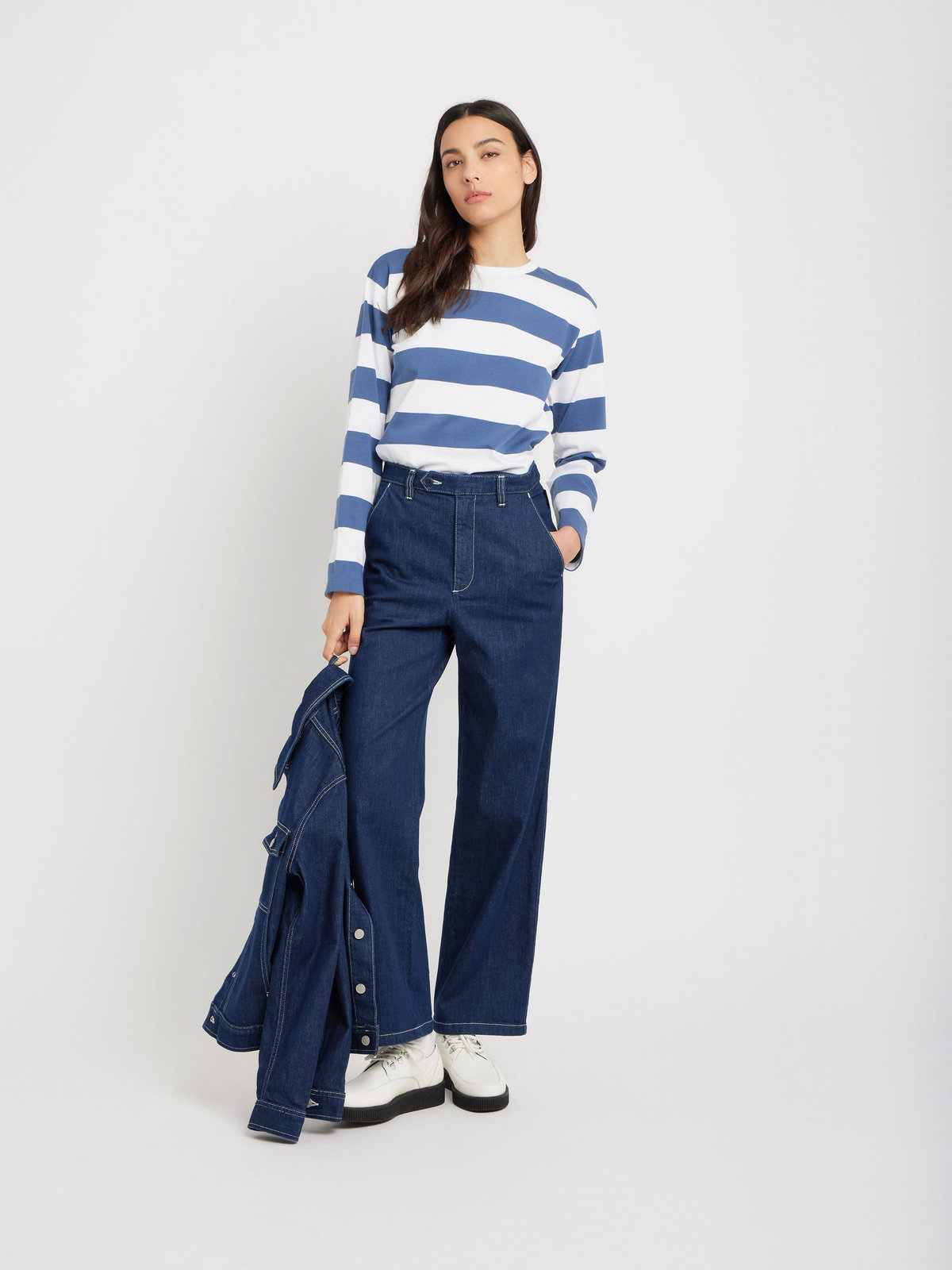 FEMME ウィメンズ 太ボーダー コットン 長袖Tシャツ "Cool" ホワイト系その他