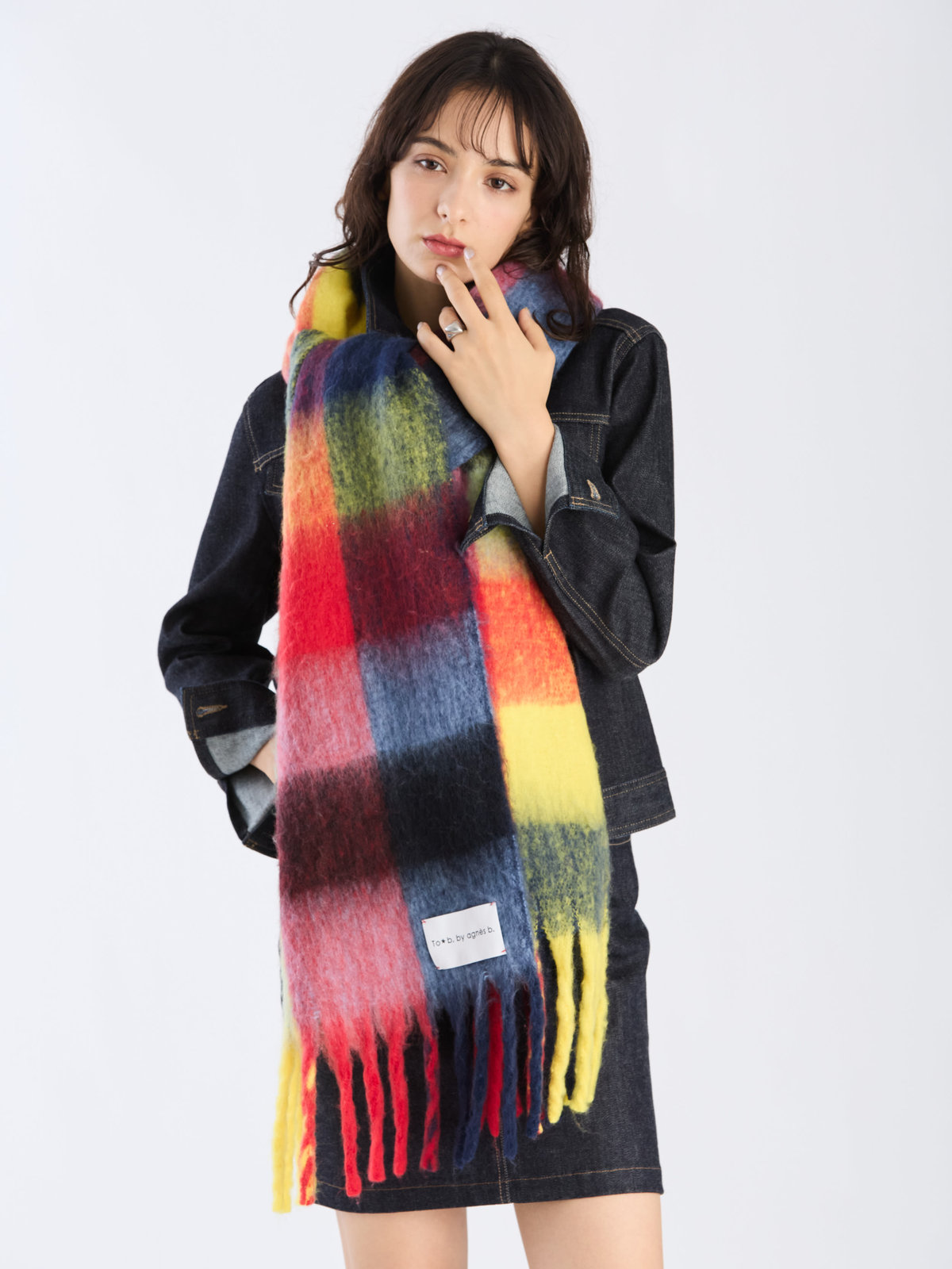 To b. by agnès b. ブロックチェック マフラー イエロー