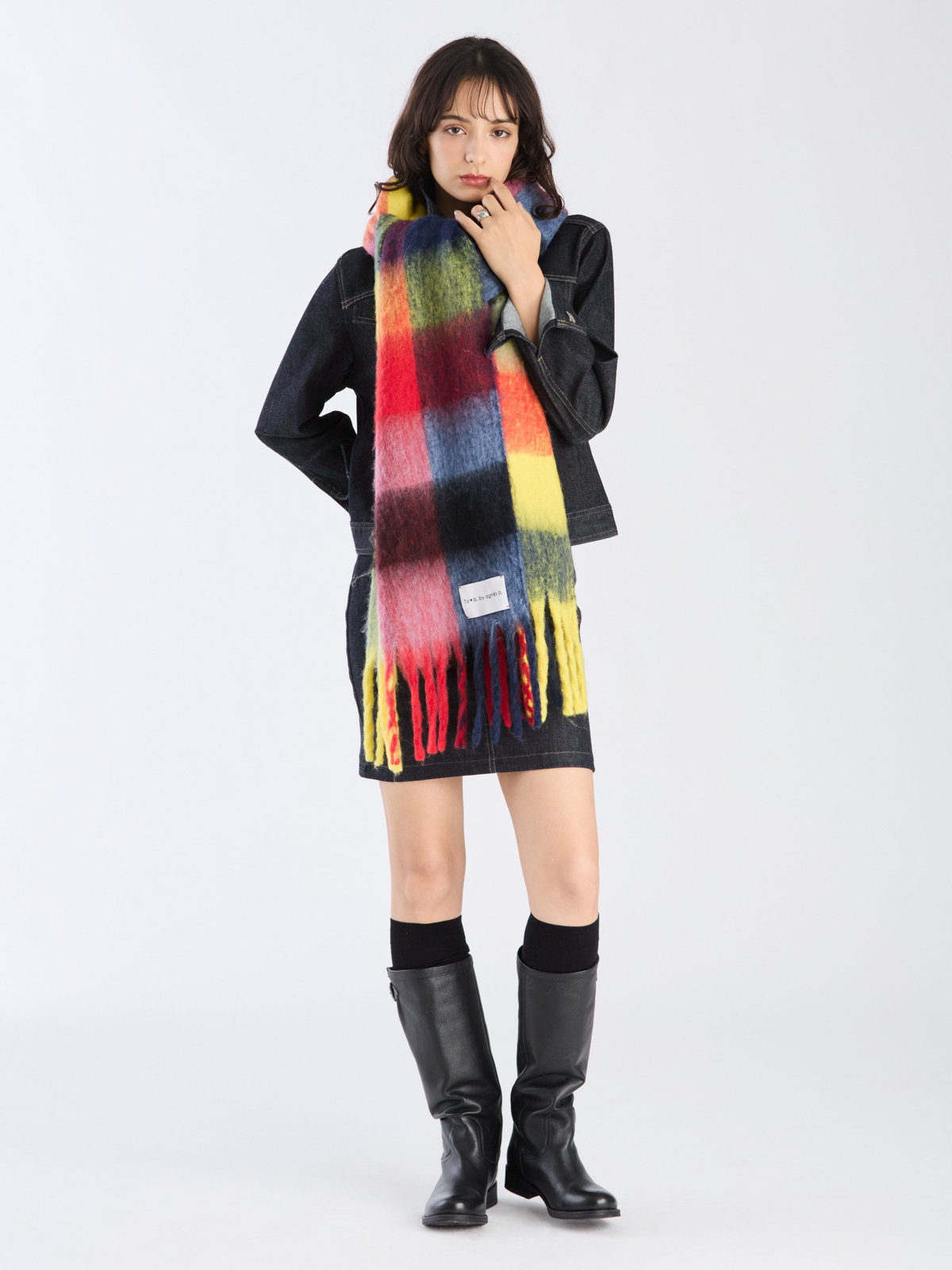 To b. by agnès b. ブロックチェック マフラー イエロー