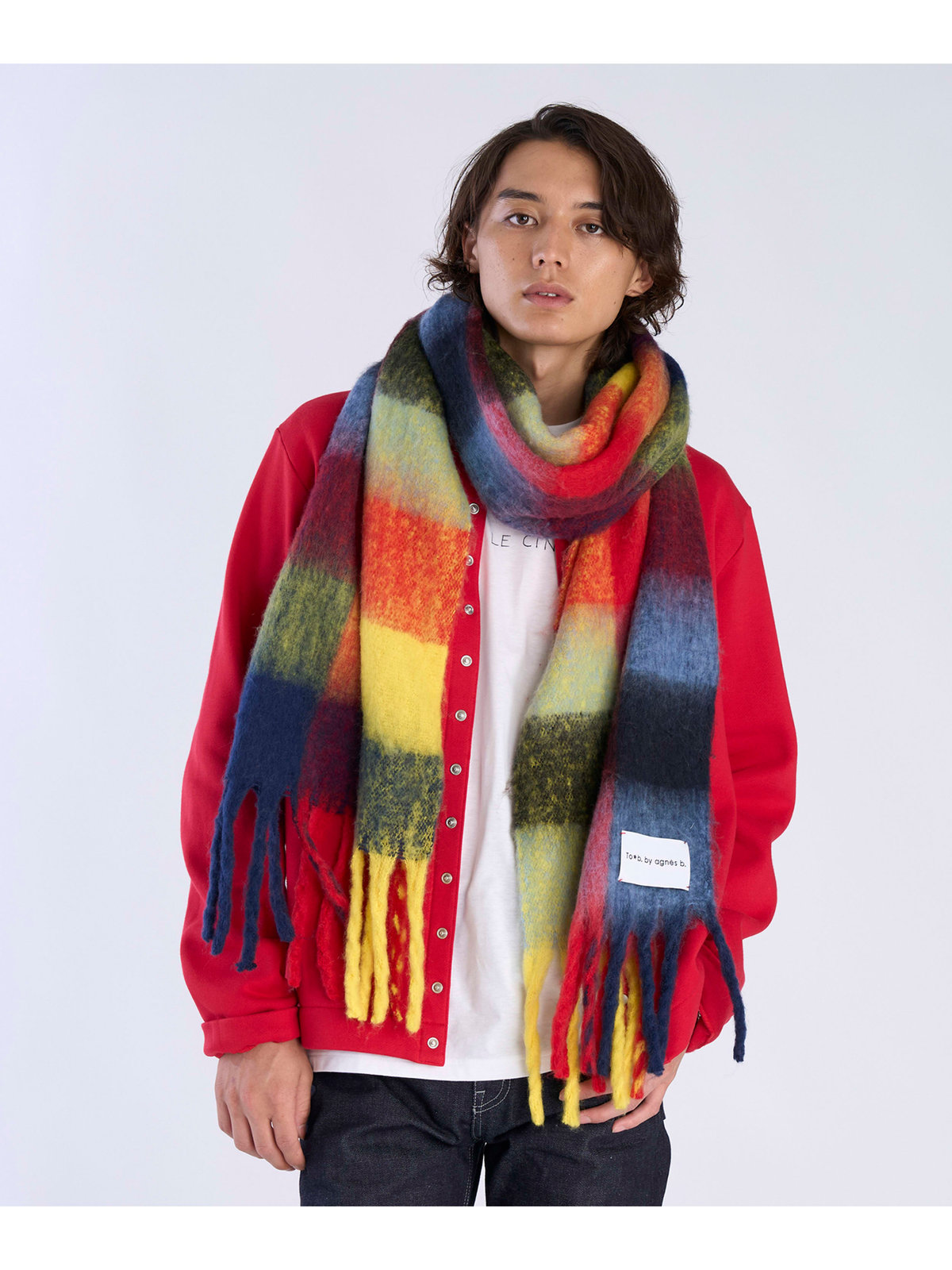 To b. by agnès b. ブロックチェック マフラー イエロー