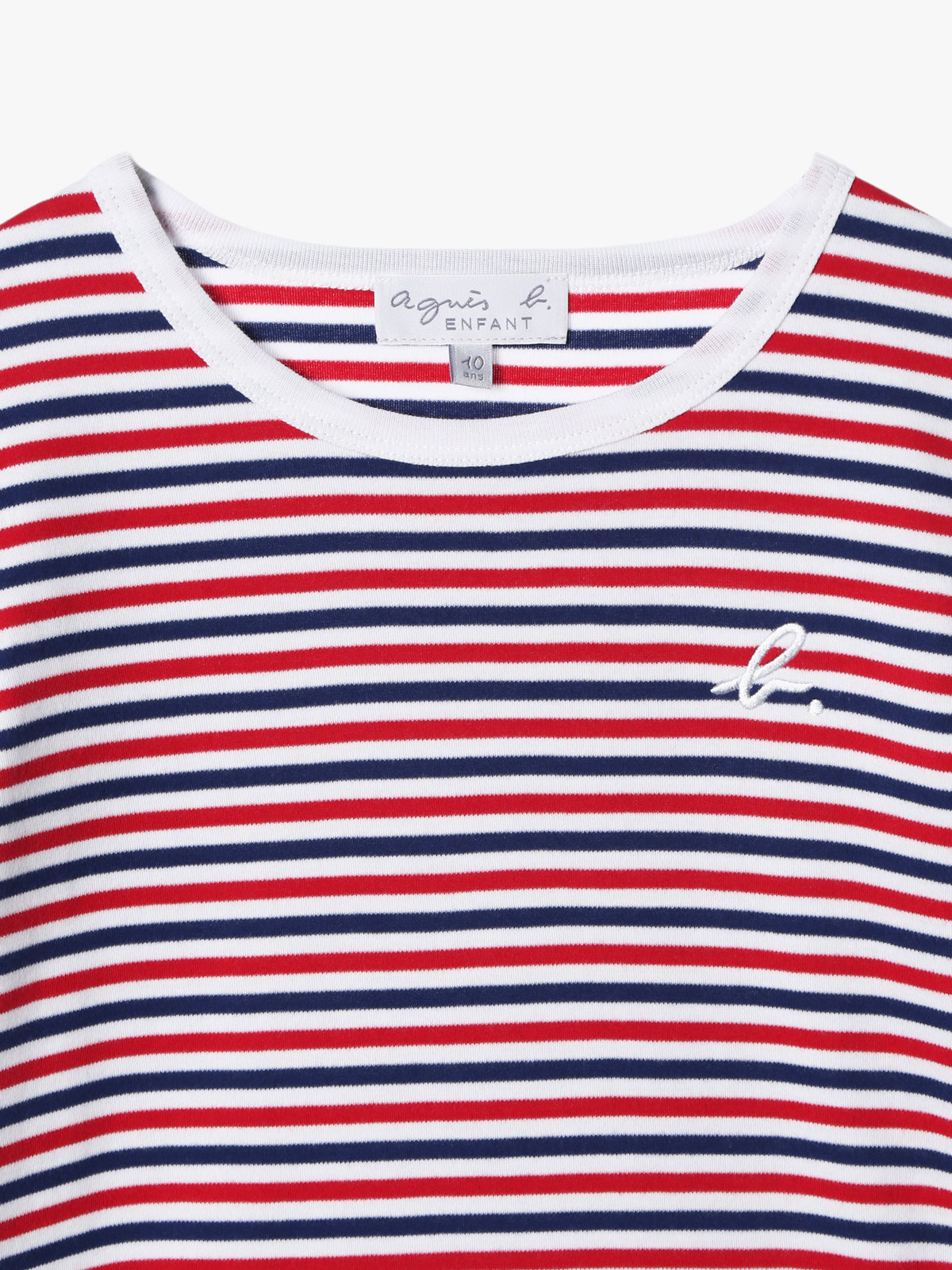 ENFANT ユニセックス キッズ "b."ロゴ 刺繍 トリコロールボーダー コットン 長袖 Tシャツ ネイビー