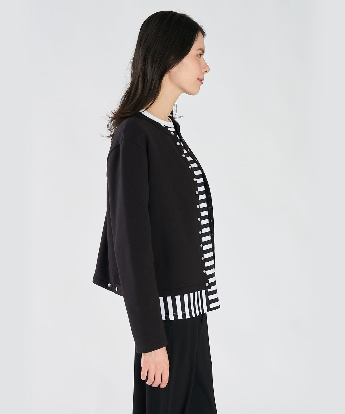 FEMME ウィメンズ コットン メルトン 長袖 カーディガンプレッション "Le Classique" ブラック