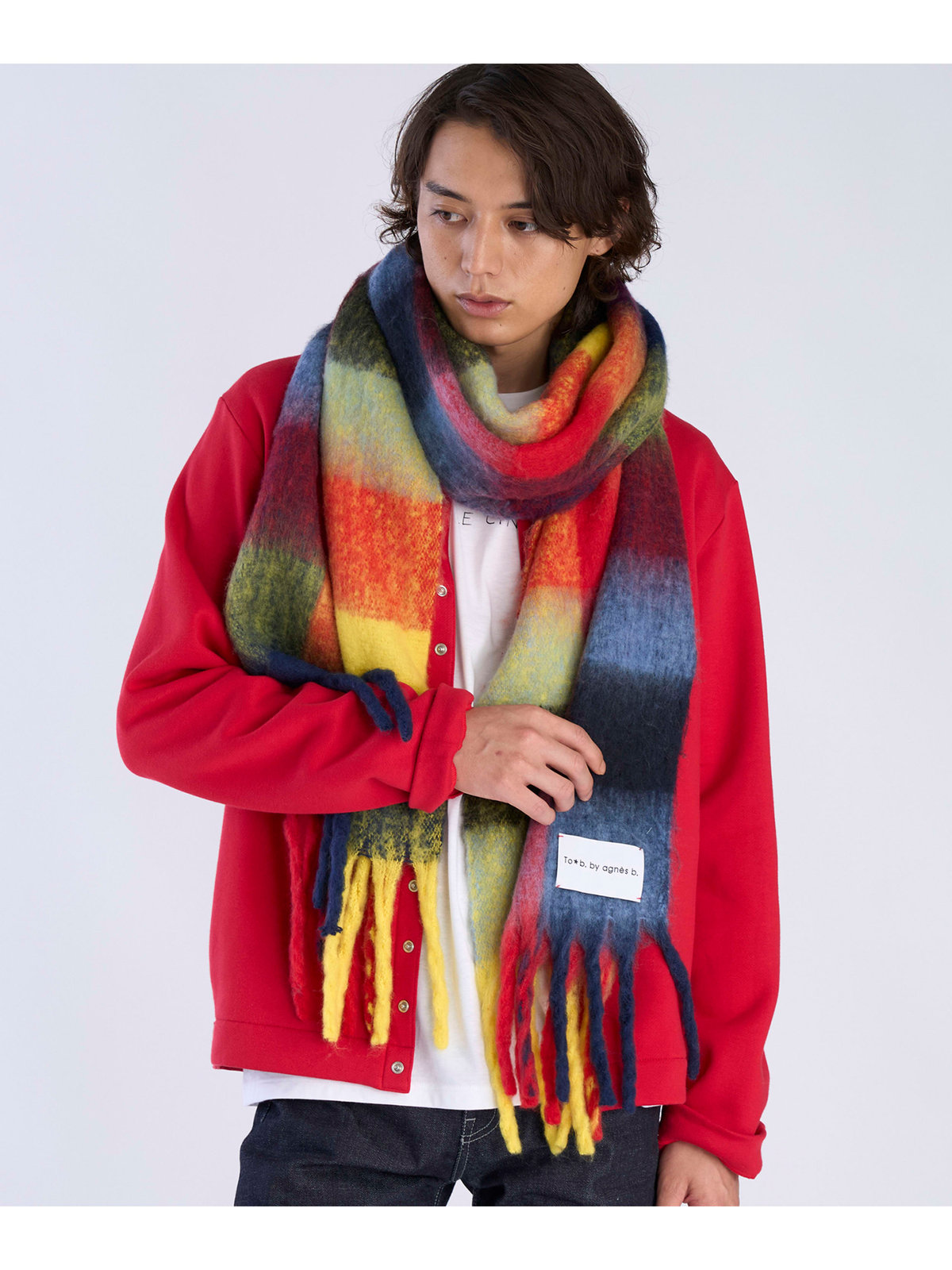 To b. by agnès b. ブロックチェック マフラー イエロー