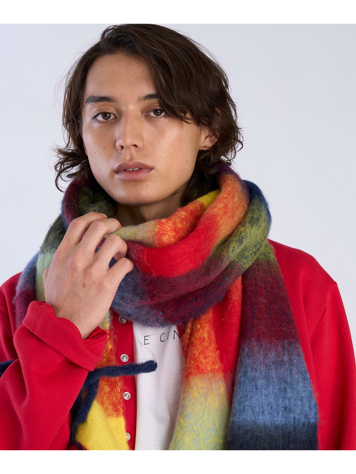 To b. by agnès b. ブロックチェック マフラー イエロー