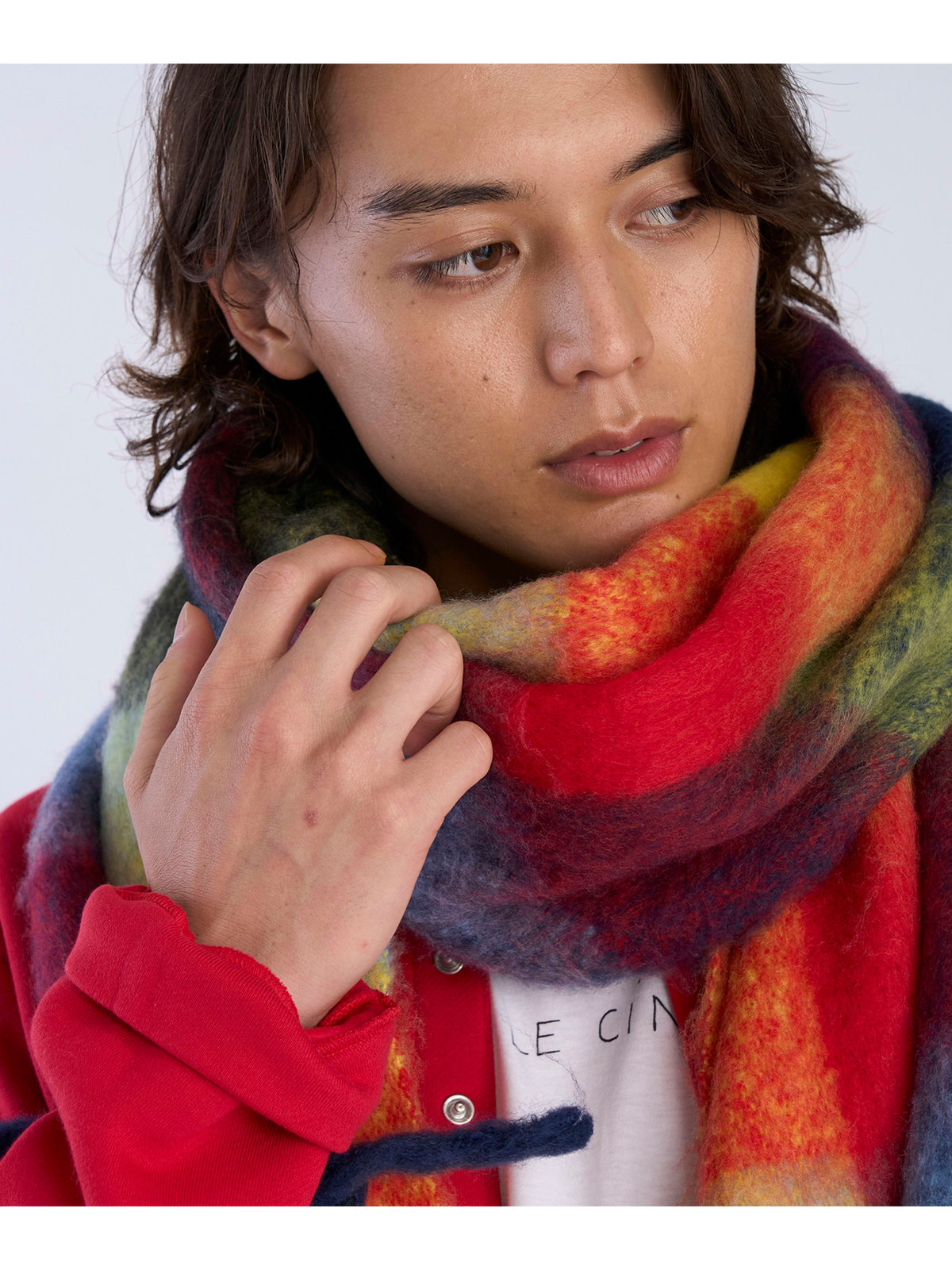 To b. by agnès b. ブロックチェック マフラー イエロー