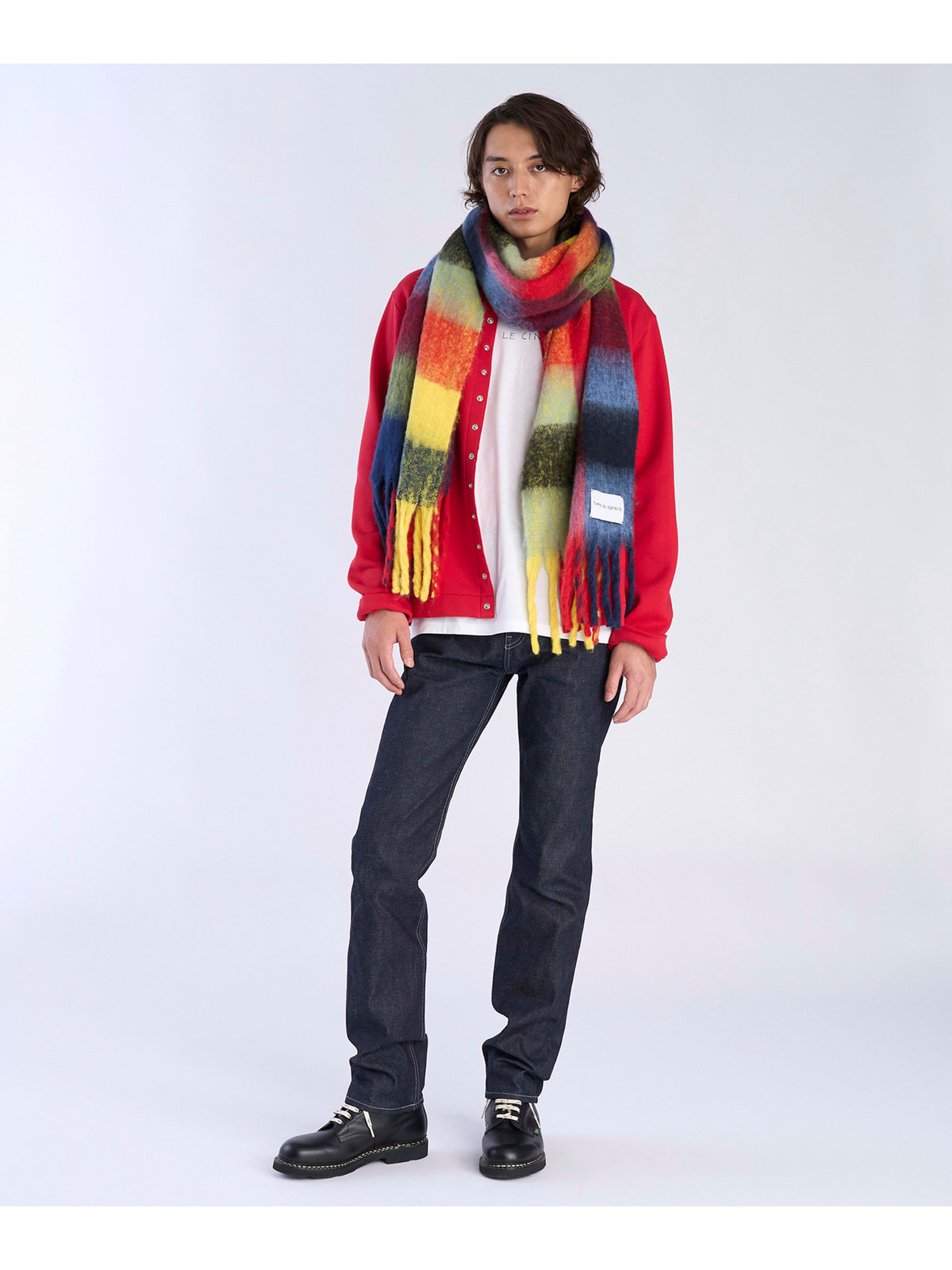 To b. by agnès b. ブロックチェック マフラー イエロー