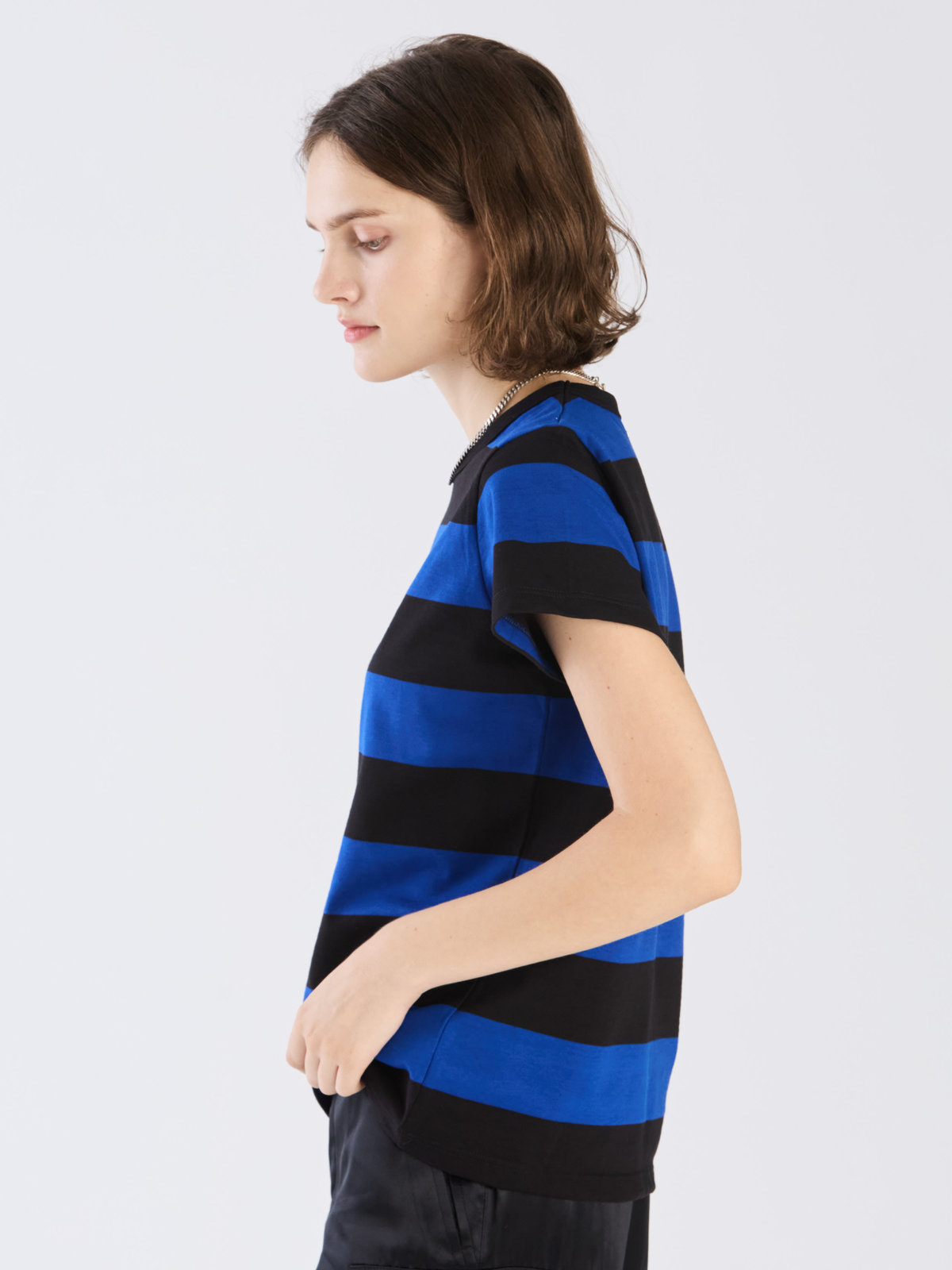 FEMME ウィメンズ 【Outlet】太ボーダー コットン 半袖Tシャツ "Brando" ブルー×ブラック