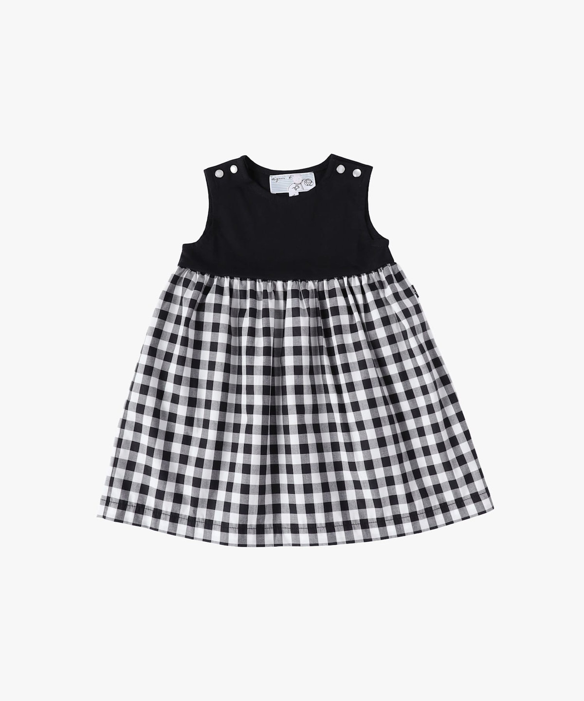 ENFANT ベビー ベビー ギンガムチェック ノースリーブ ドッキング ワンピース ブラック