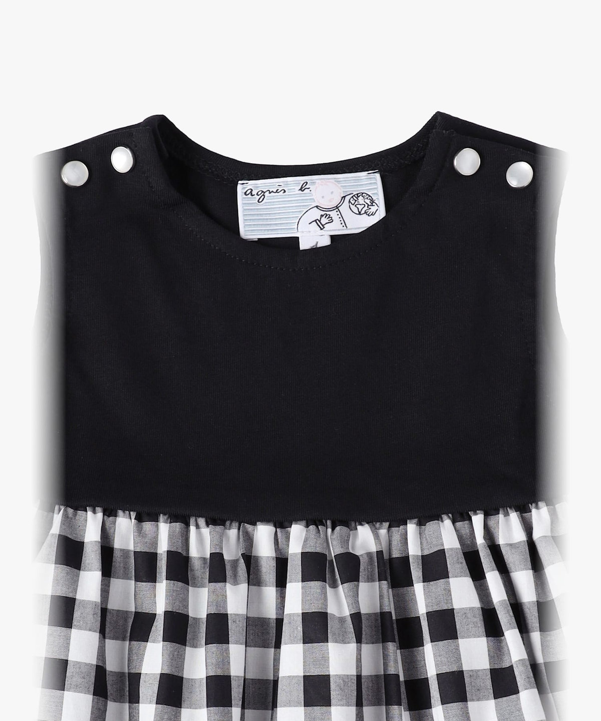 ENFANT ベビー ベビー ギンガムチェック ノースリーブ ドッキング ワンピース ブラック