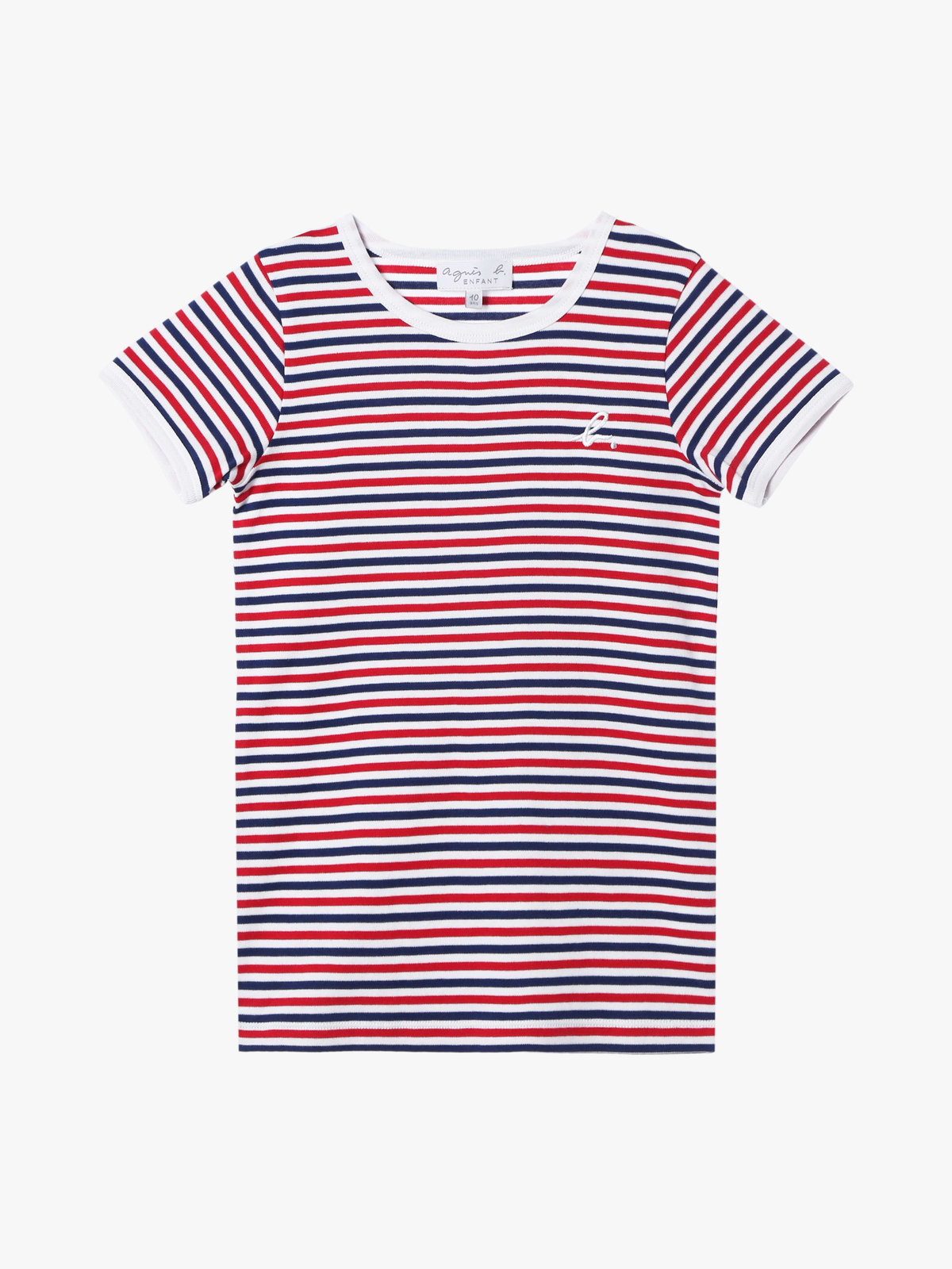 ENFANT ユニセックス キッズ "b."ロゴ 刺繍 トリコロールボーダー コットン 半袖 Tシャツ ネイビー