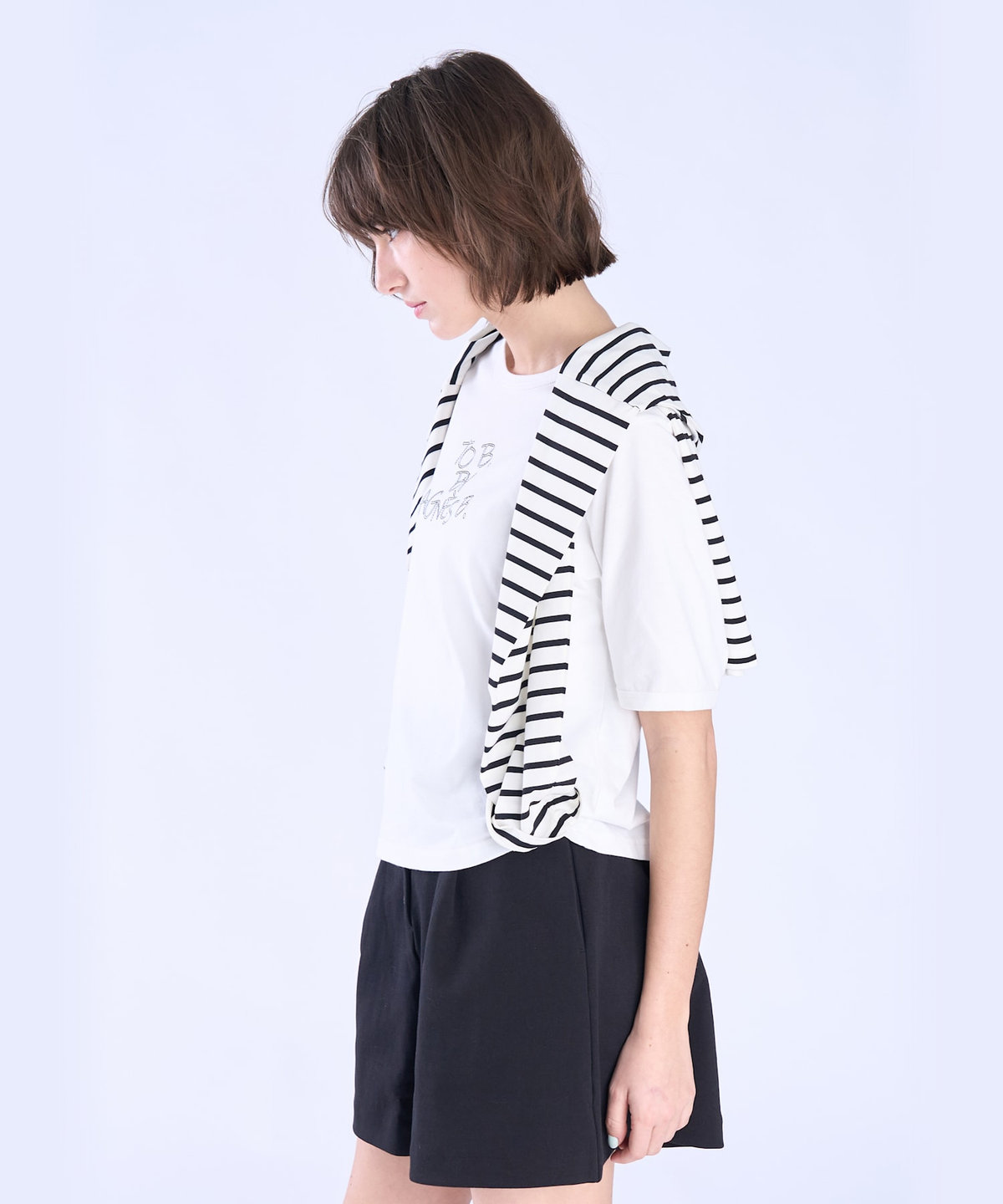 To b. by agnès b. ロゴ 刺繍 コットン 半袖 Tシャツ ホワイト