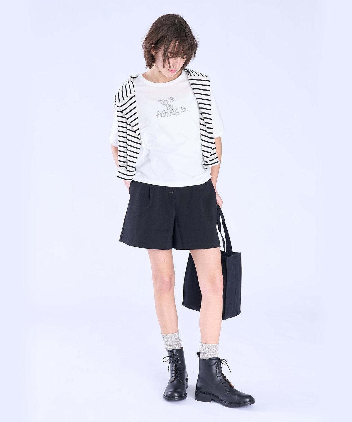 To b. by agnès b. ロゴ 刺繍 コットン 半袖 Tシャツ ホワイト