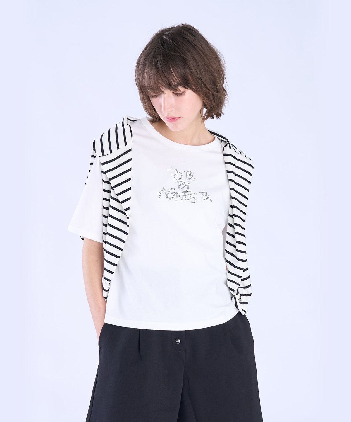 To b. by agnès b. ロゴ 刺繍 コットン 半袖 Tシャツ ホワイト