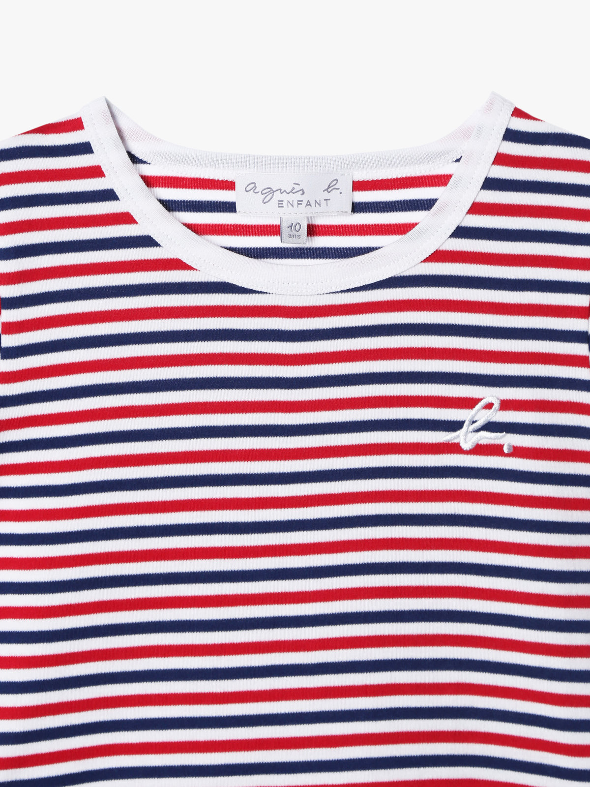 ENFANT ユニセックス キッズ "b."ロゴ 刺繍 トリコロールボーダー コットン 半袖 Tシャツ ネイビー