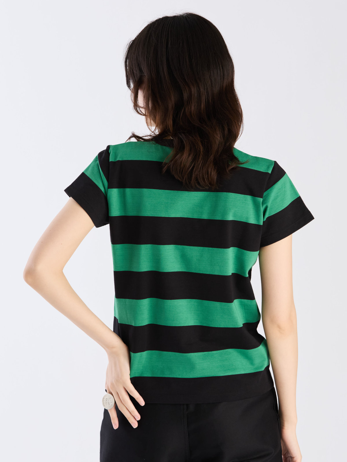 FEMME ウィメンズ 【Outlet】太ボーダー コットン 半袖Tシャツ "Brando" グリーン×ブラック