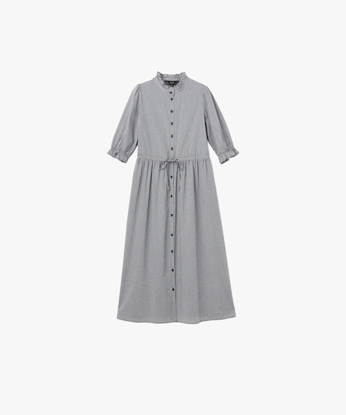 To b. by agnès b. ギンガムチェック コットン フリル ワンピース ネイビー