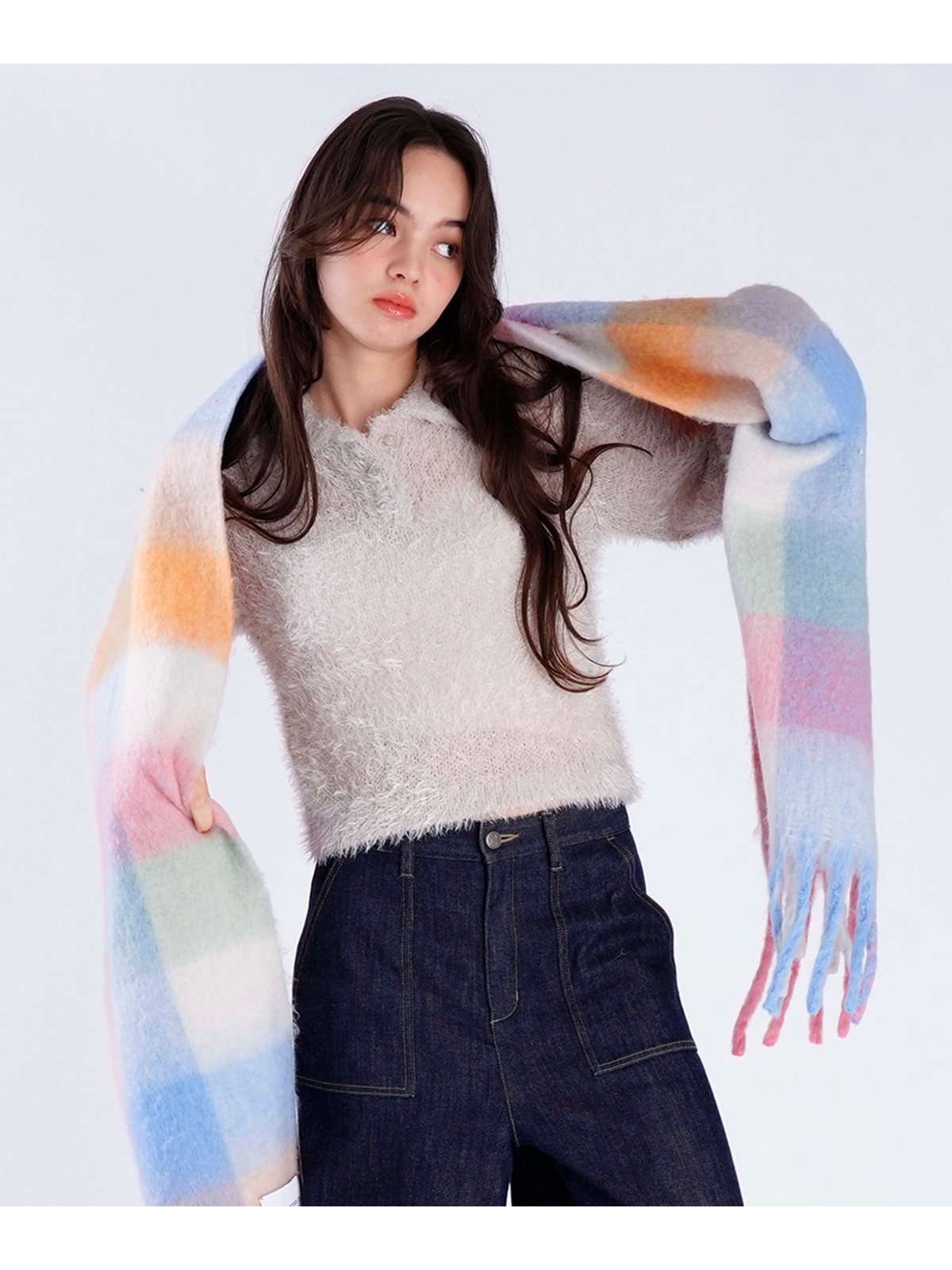 To b. by agnès b. ブロックチェック マフラー ピンク