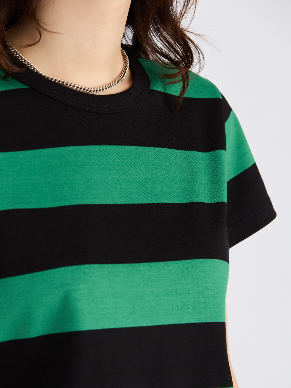 FEMME ウィメンズ 【Outlet】太ボーダー コットン 半袖Tシャツ "Brando" グリーン×ブラック