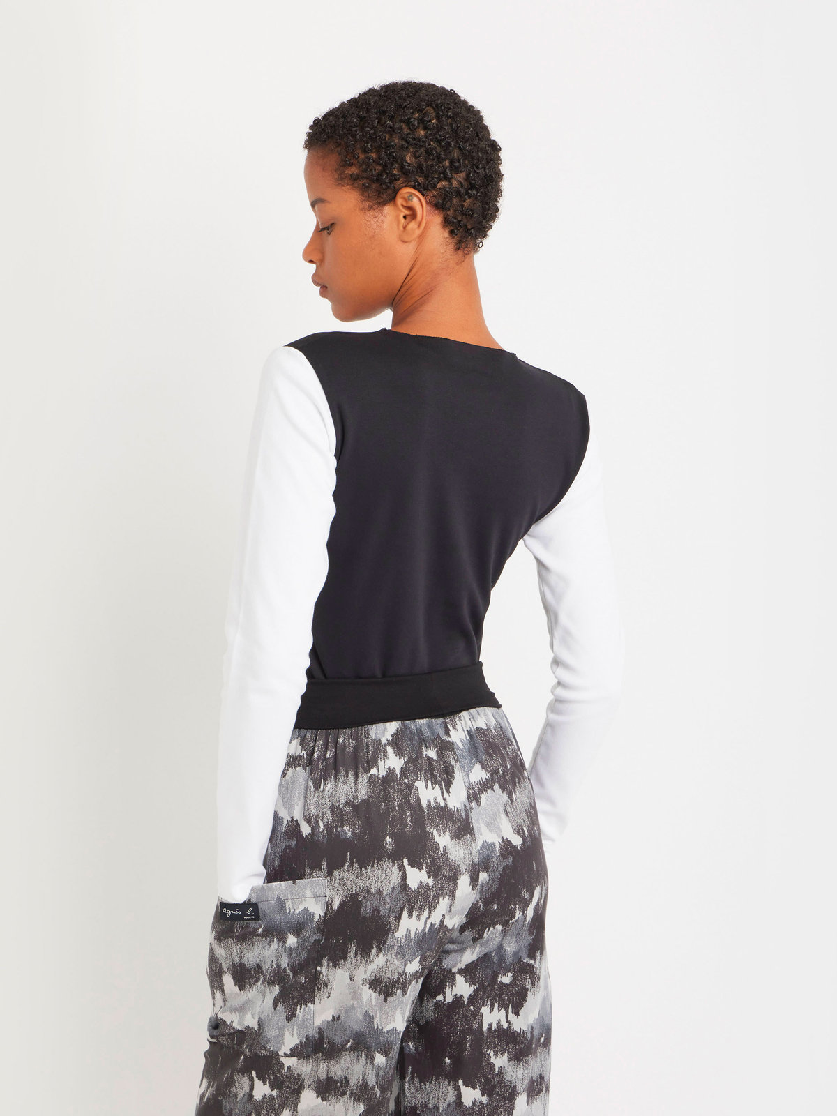 FEMME ウィメンズ 【Outlet】バイカラー コットン 長袖 Tシャツ "Evening" ブラック