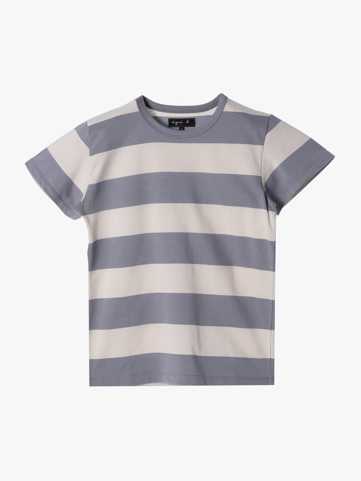 FEMME ウィメンズ 太ボーダー コットン 半袖Tシャツ "Brando" グレーブルー×オフホワイト