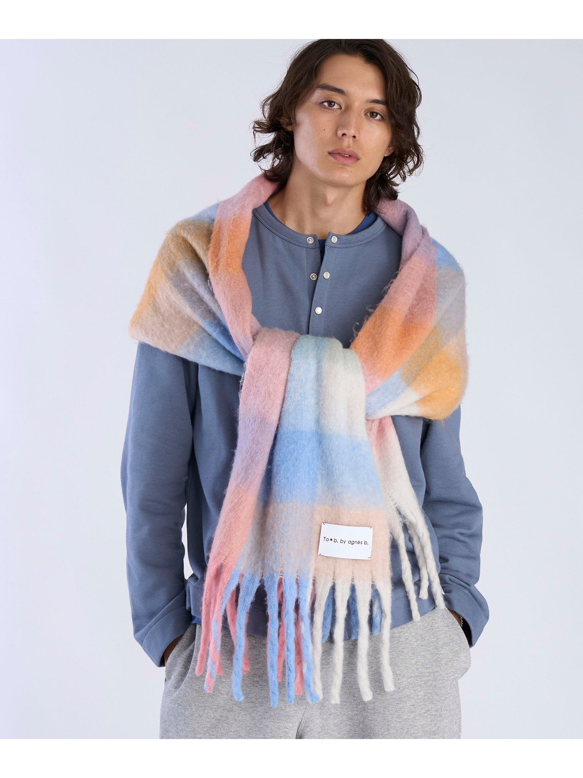 To b. by agnès b. ブロックチェック マフラー ピンク
