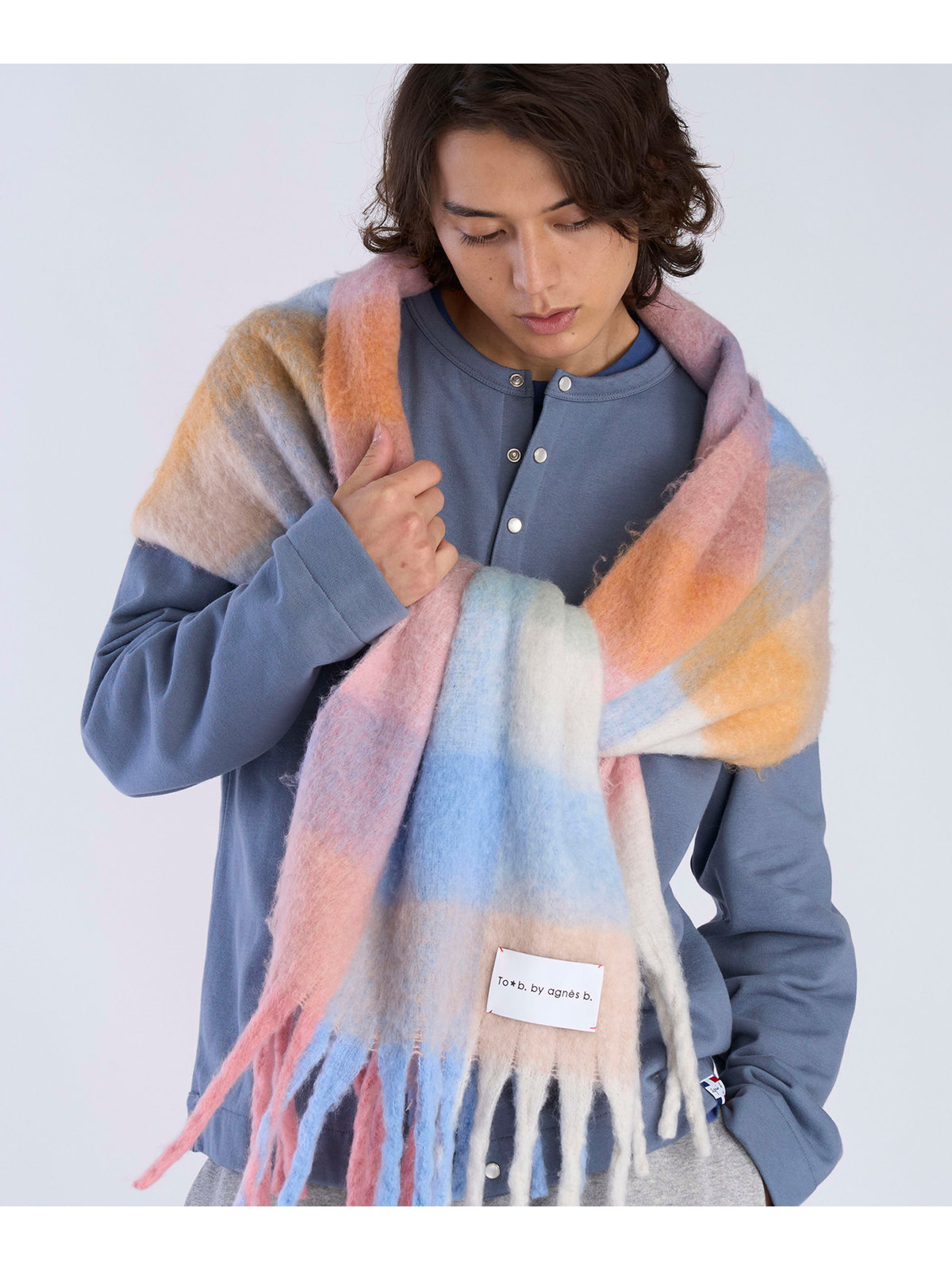 To b. by agnès b. ブロックチェック マフラー ピンク