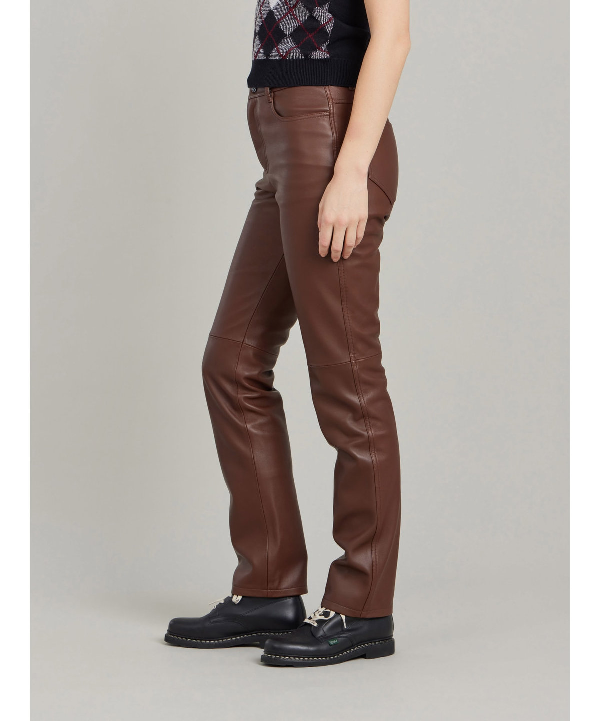 FEMME ウィメンズ ソフト ラムスキンレザー ストレート パンツ "Hina" ベージュ