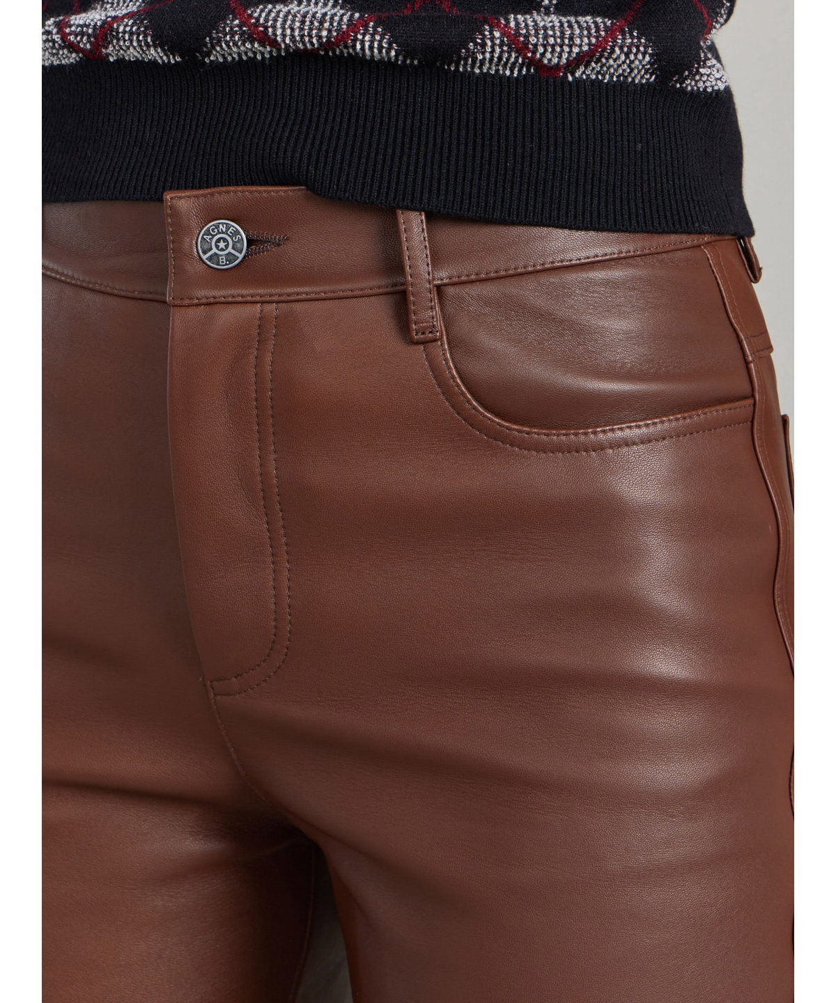 FEMME ウィメンズ ソフト ラムスキンレザー ストレート パンツ "Hina" ベージュ