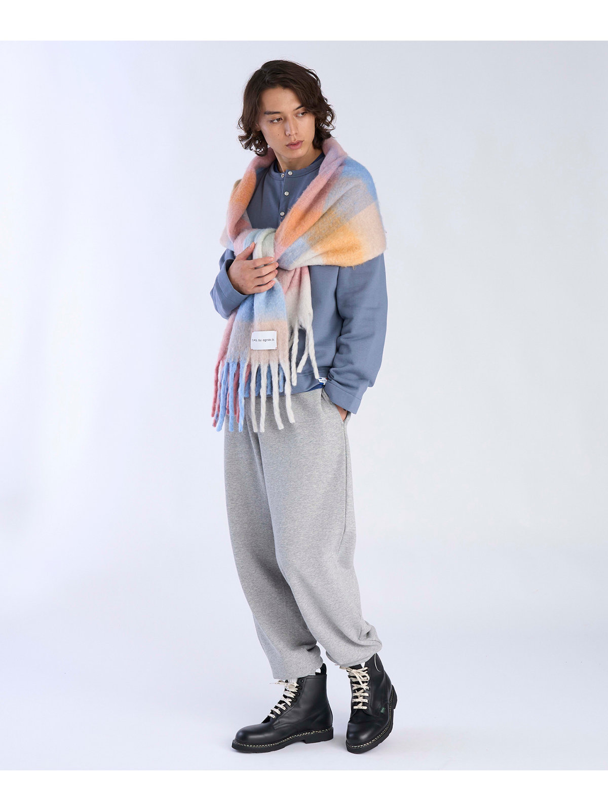 To b. by agnès b. ブロックチェック マフラー ピンク