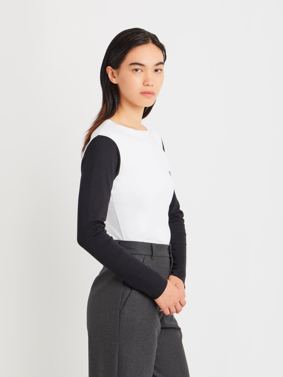 FEMME ウィメンズ 【Outlet】バイカラー コットン 長袖 Tシャツ "Evening" ホワイト