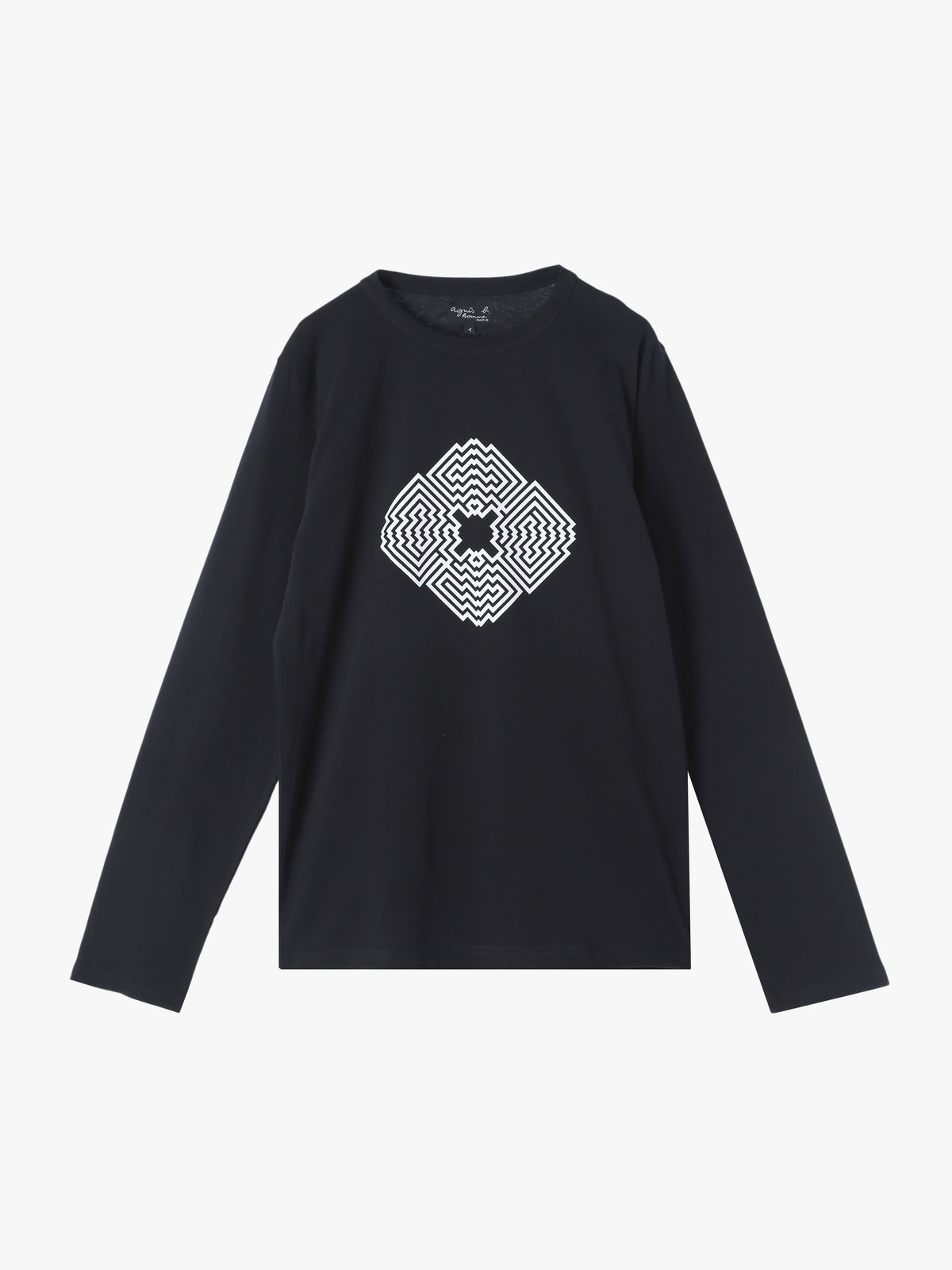 HOMME メンズ メンズ プリント コットン 長袖 アーティスト T シャツ ”L'Atlas” ブラック