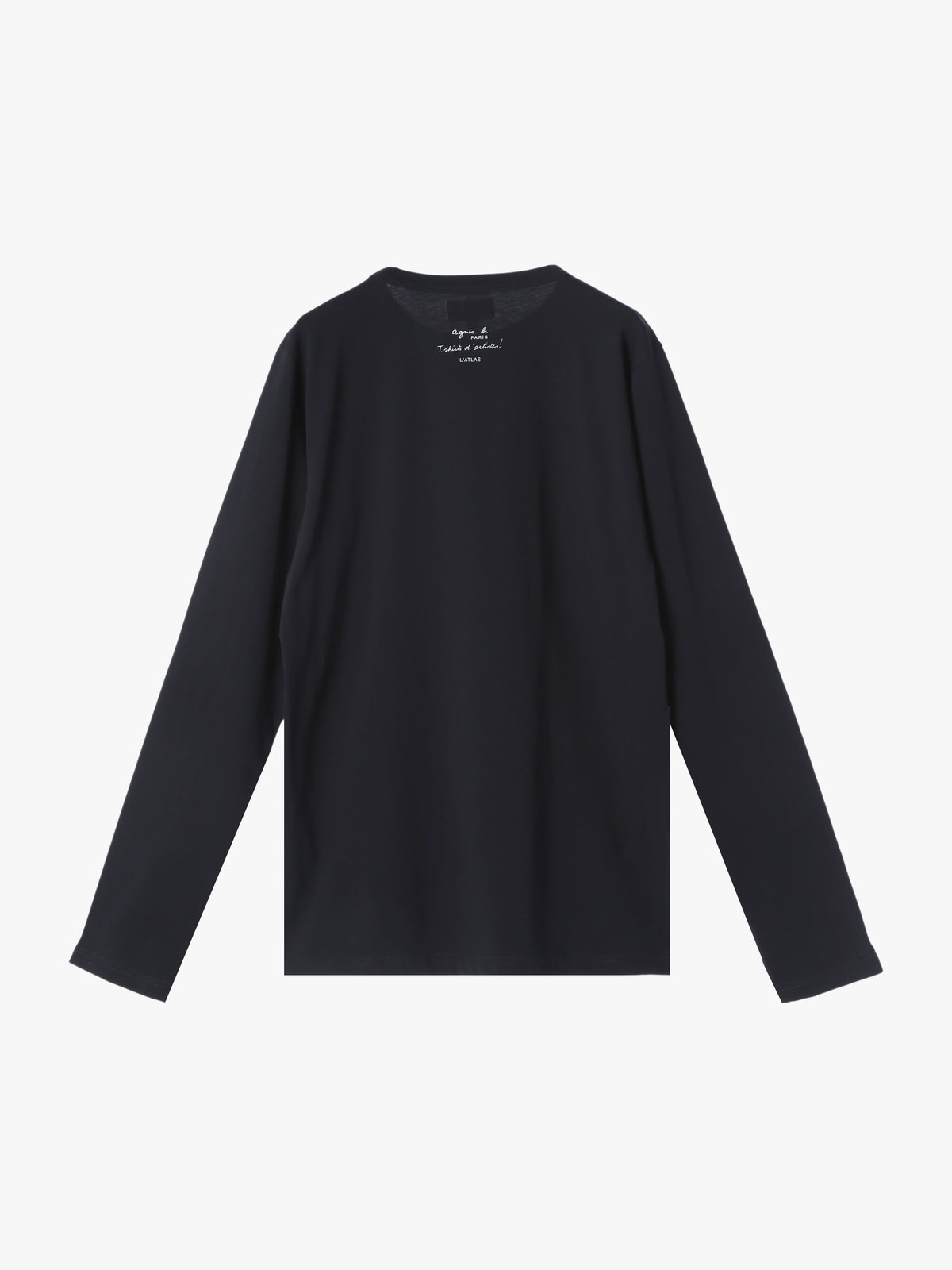 HOMME メンズ メンズ プリント コットン 長袖 アーティスト T シャツ ”L'Atlas” ブラック