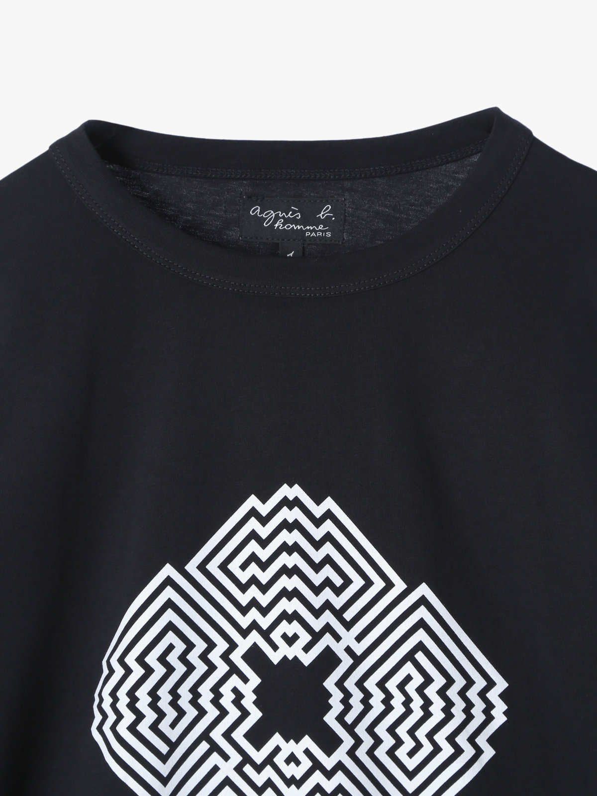HOMME メンズ メンズ プリント コットン 長袖 アーティスト T シャツ ”L'Atlas” ブラック