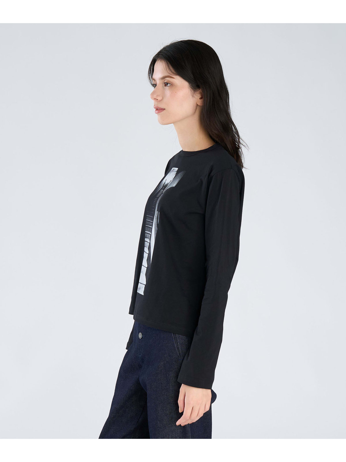 FEMME ウィメンズ フォトプリント コットン 長袖 Tシャツ ”Lil Cool” ブラック