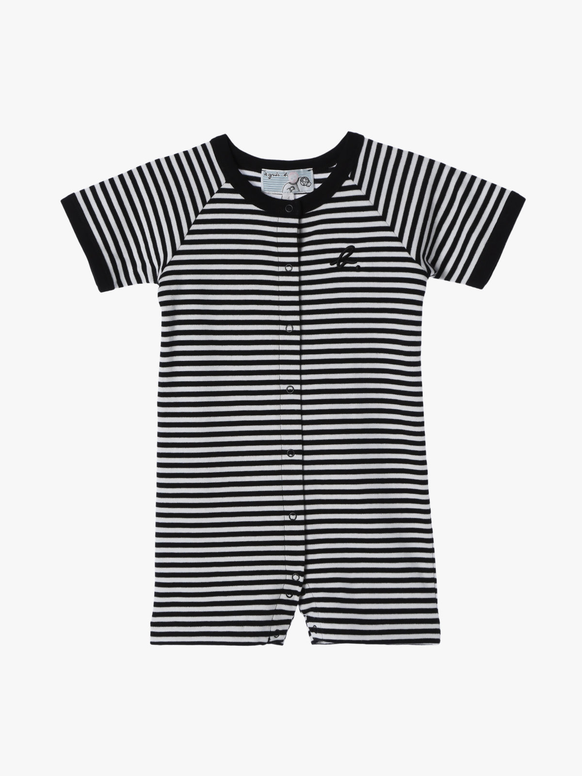 ENFANT ベビー ベビー 細ボーダー コットン 半袖 コンビネゾン ブラック