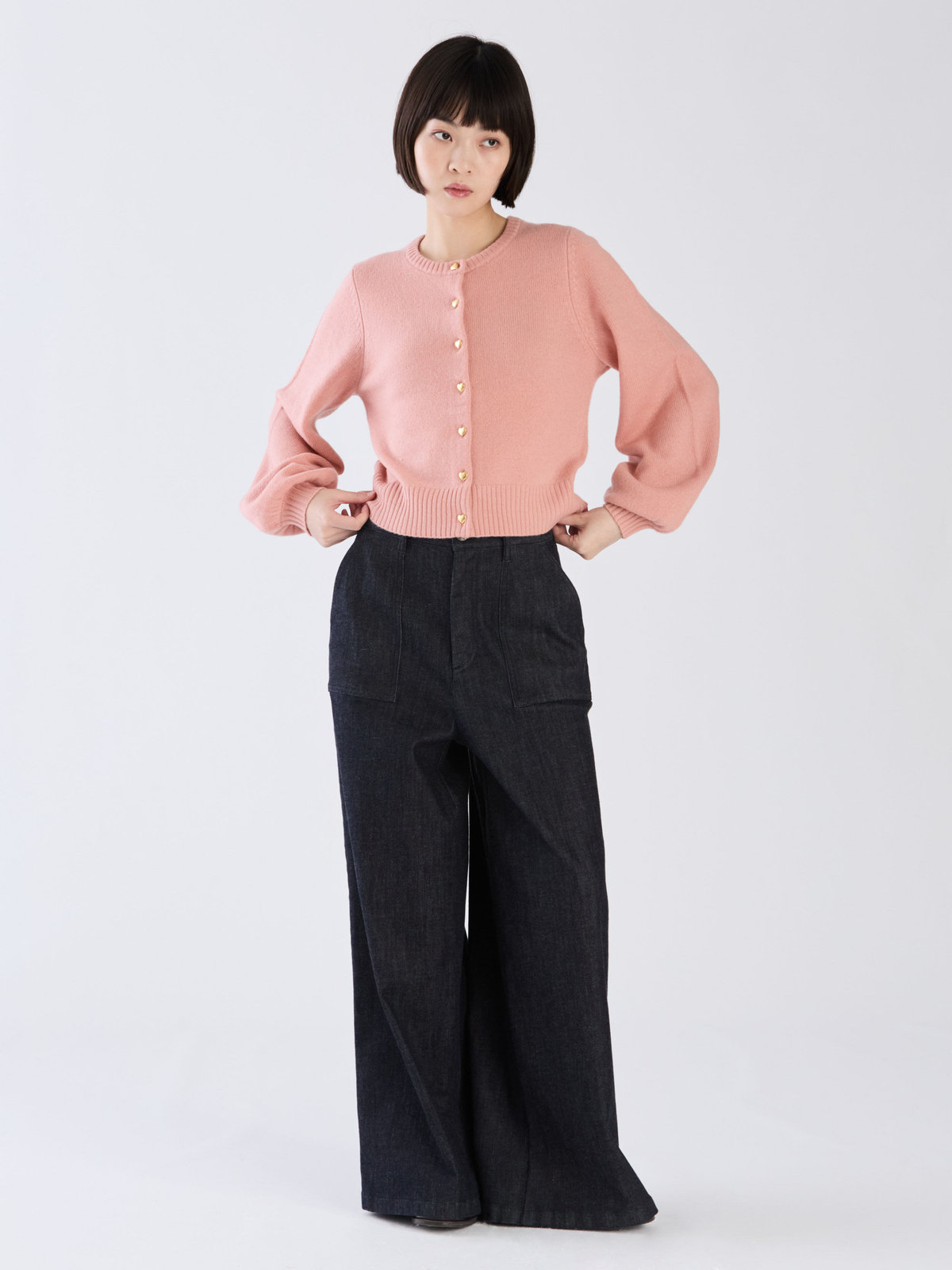 To b. by agnès b. 【Outlet】ウール ボリュームスリーブ ラブリー カーディガン ピンク