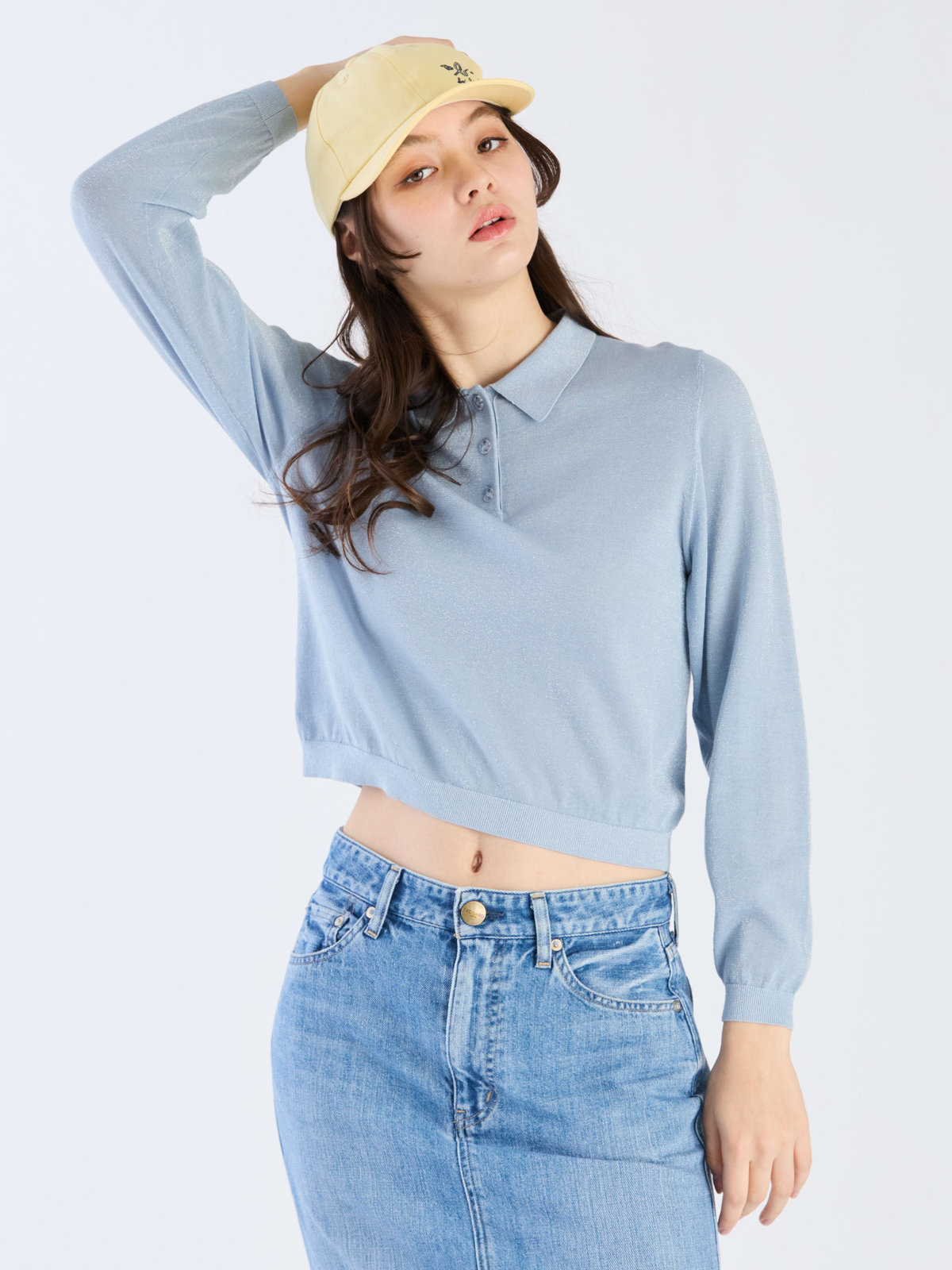 To b. by agnès b. 【Outlet】ラメニットポロ ブルー