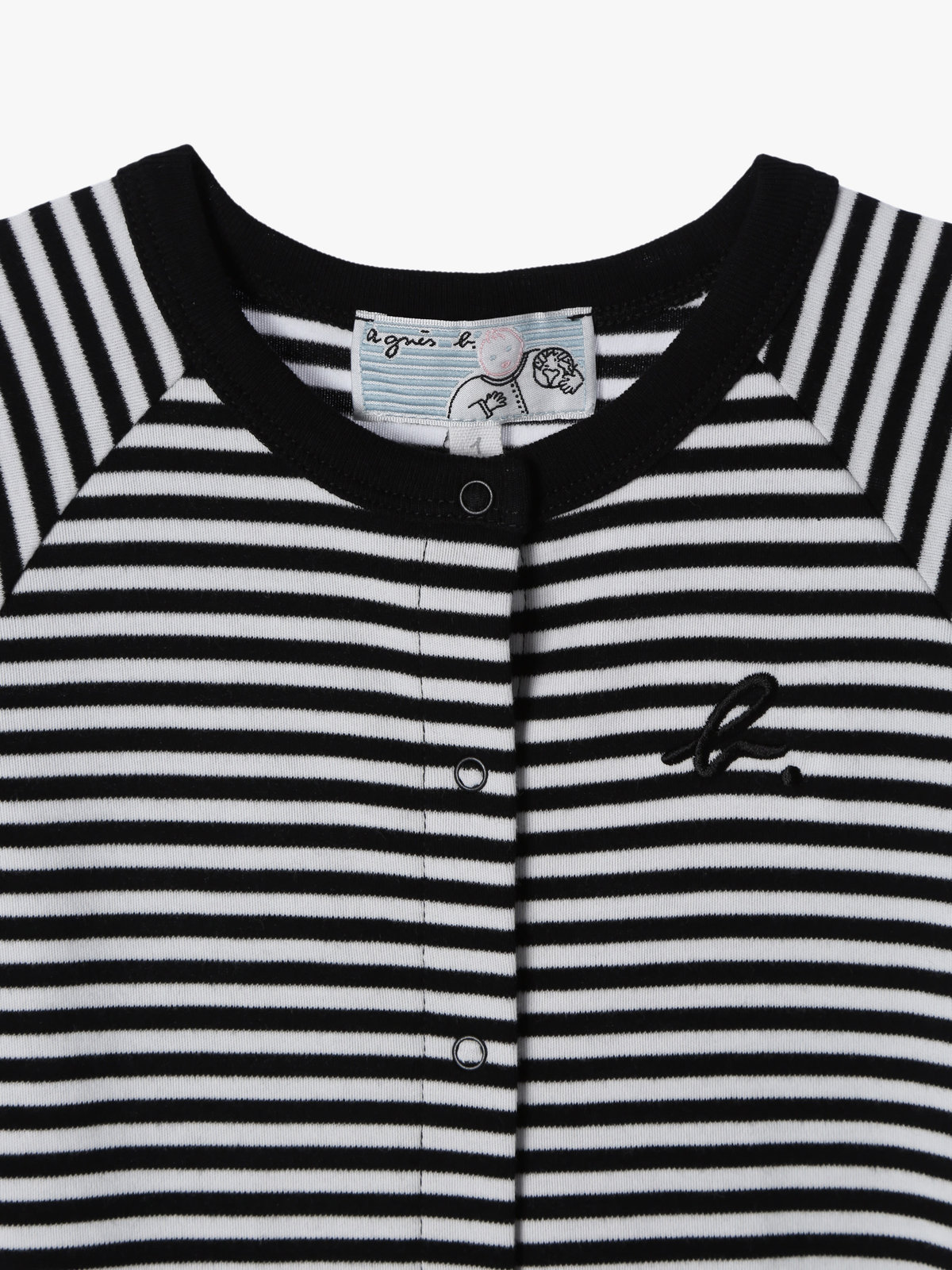 ENFANT ベビー ベビー 細ボーダー コットン 半袖 コンビネゾン ブラック