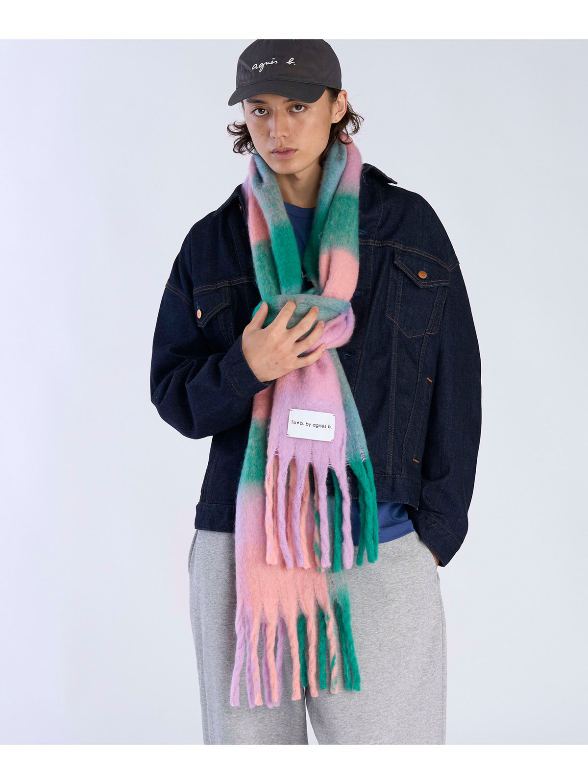 To b. by agnès b. ブロックチェック マフラー ピンク