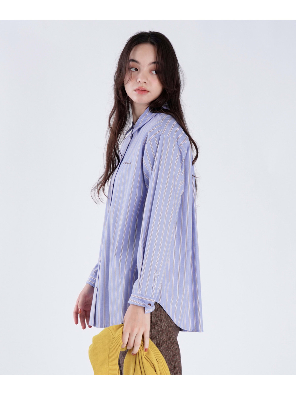 To b. by agnès b. 【Outlet】ストライプ コットン ロングスリーブ シャツ ブルー