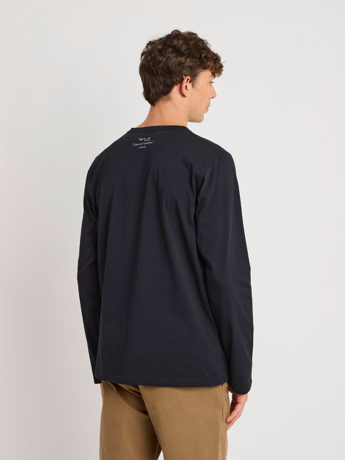HOMME メンズ メンズ プリント コットン 長袖 アーティスト T シャツ ”L'Atlas” ブラック