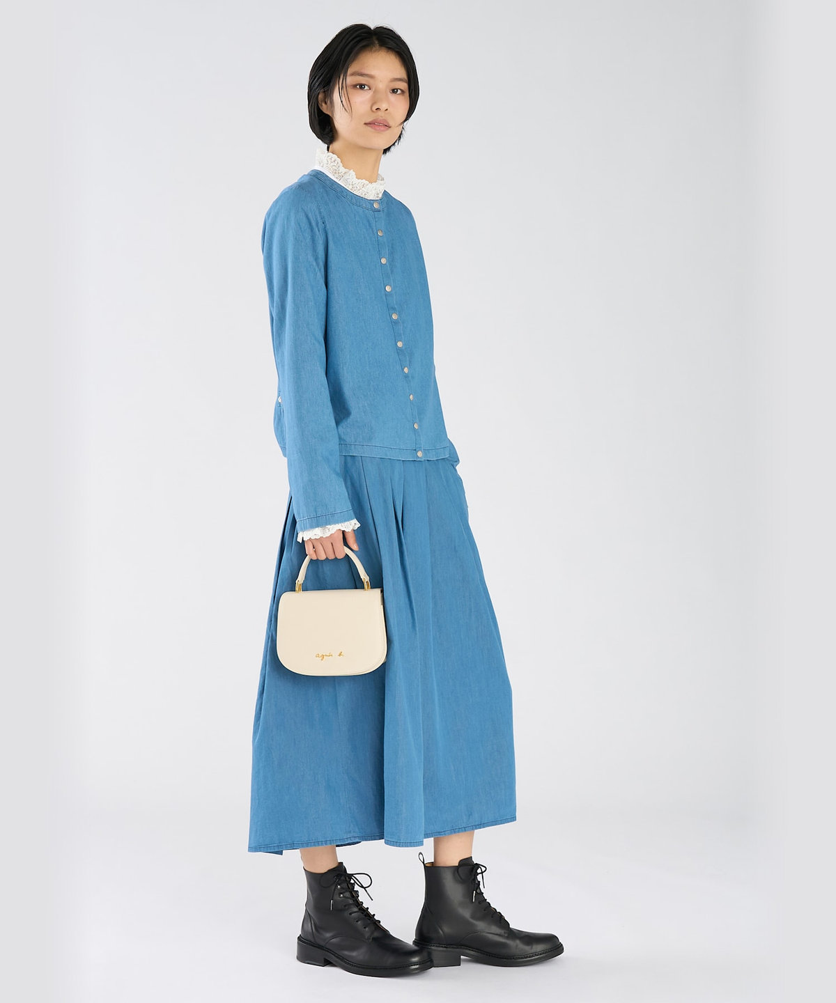 FEMME ウィメンズ レース コットン ヘンリーネック トップス "Harpiste" ホワイト